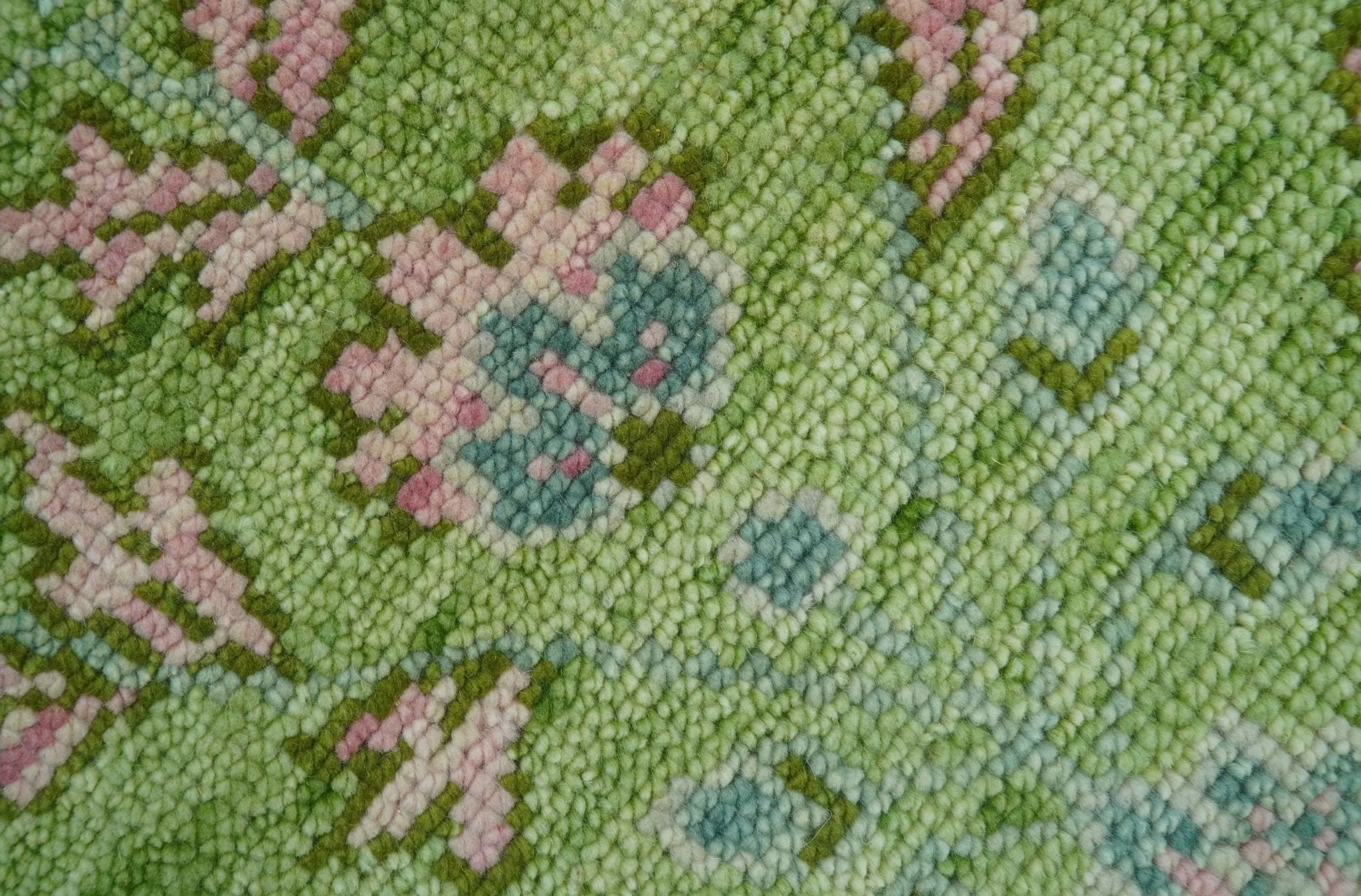 Custom Made Pink And Green Traditional Floral Motifs Design Hand Knotted wool area rug - Image 6