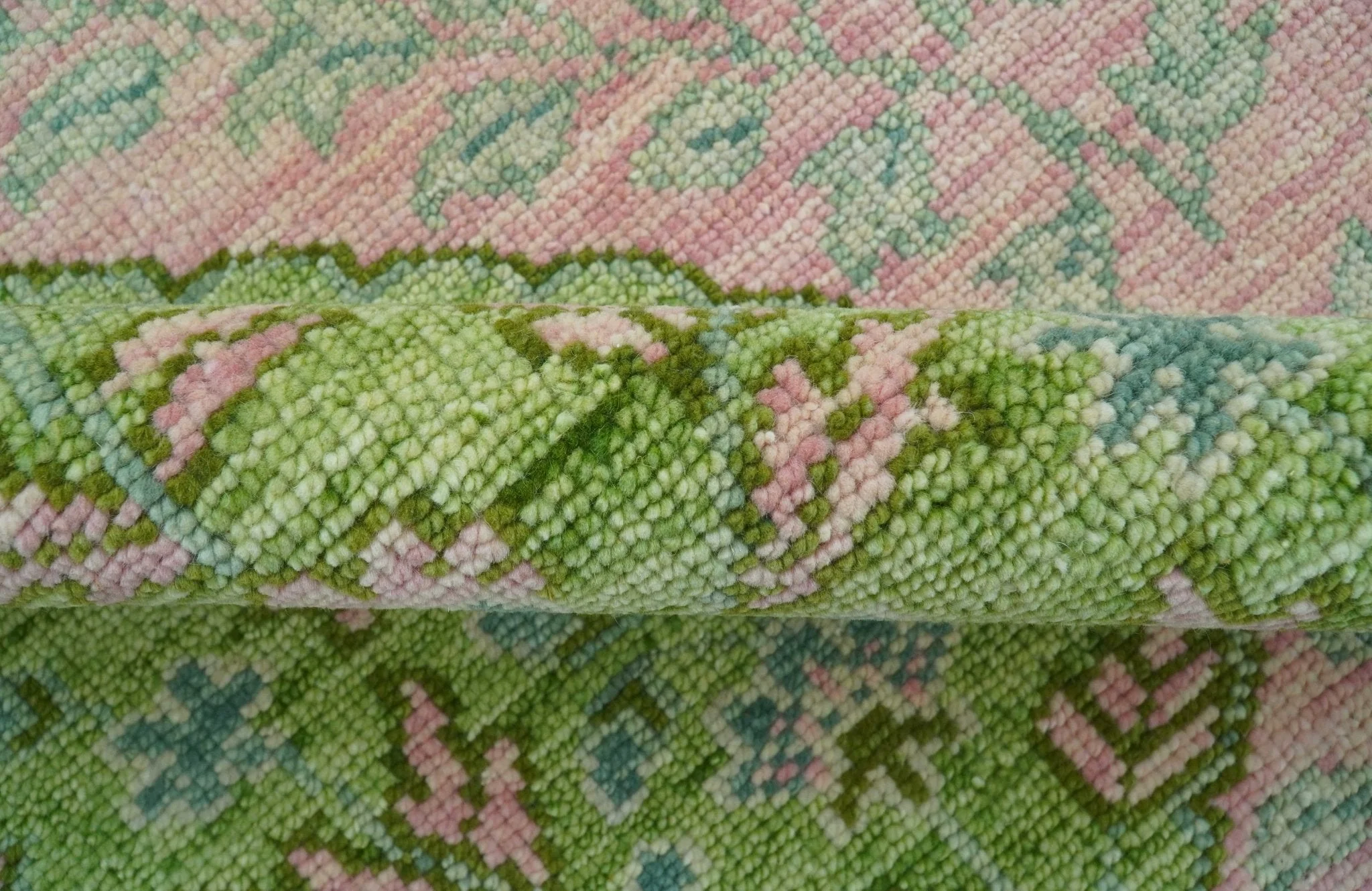 Custom Made Pink And Green Traditional Floral Motifs Design Hand Knotted wool area rug - Image 7