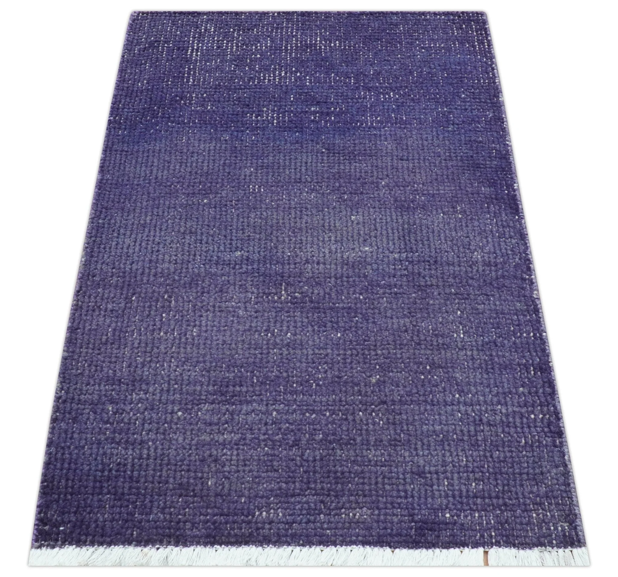 Custom Made Purple Modern Solid Overdyed Hand Knotted Wool Area Rug - Image 5