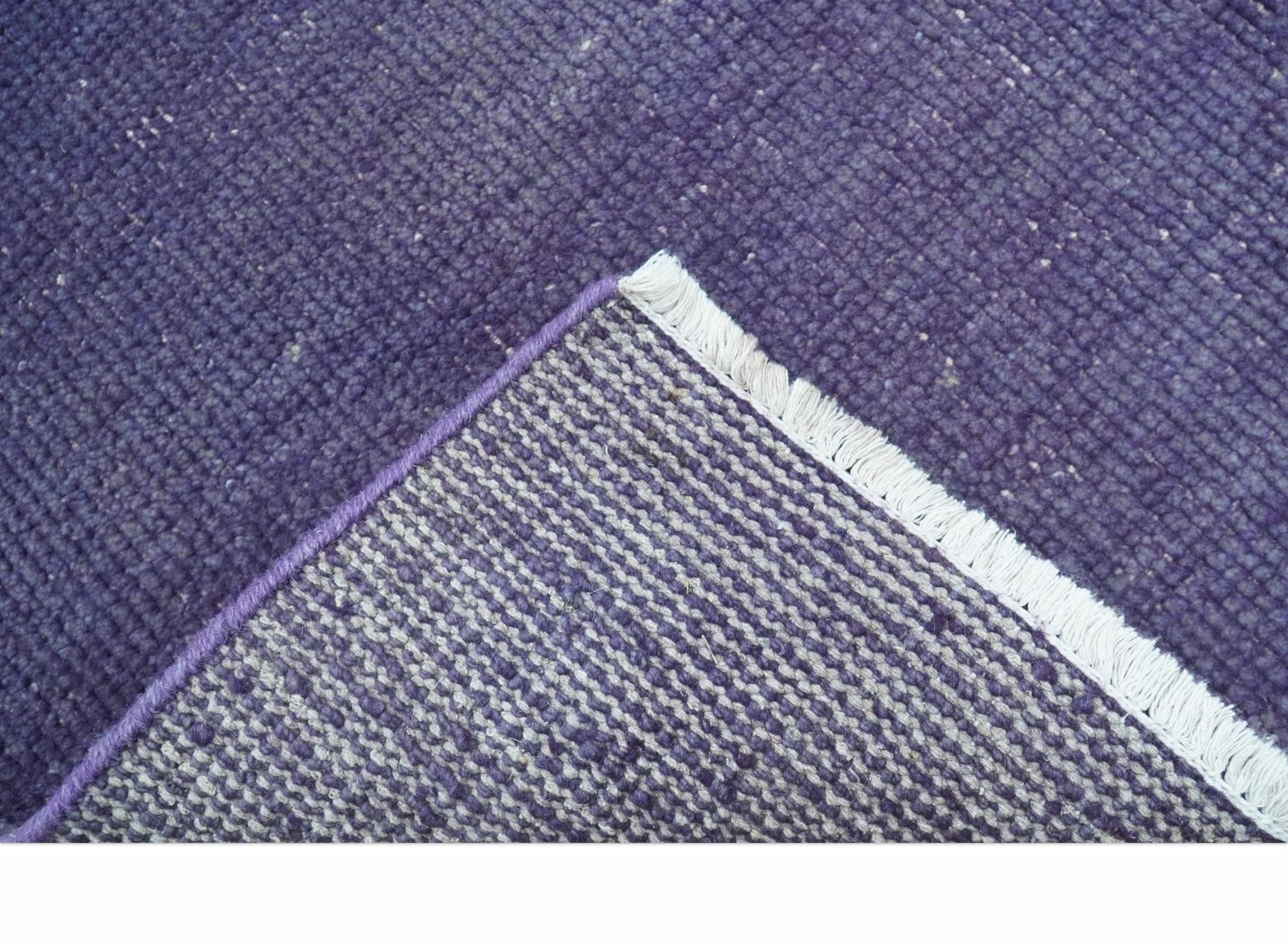 Custom Made Purple Modern Solid Overdyed Hand Knotted Wool Area Rug - Image 7