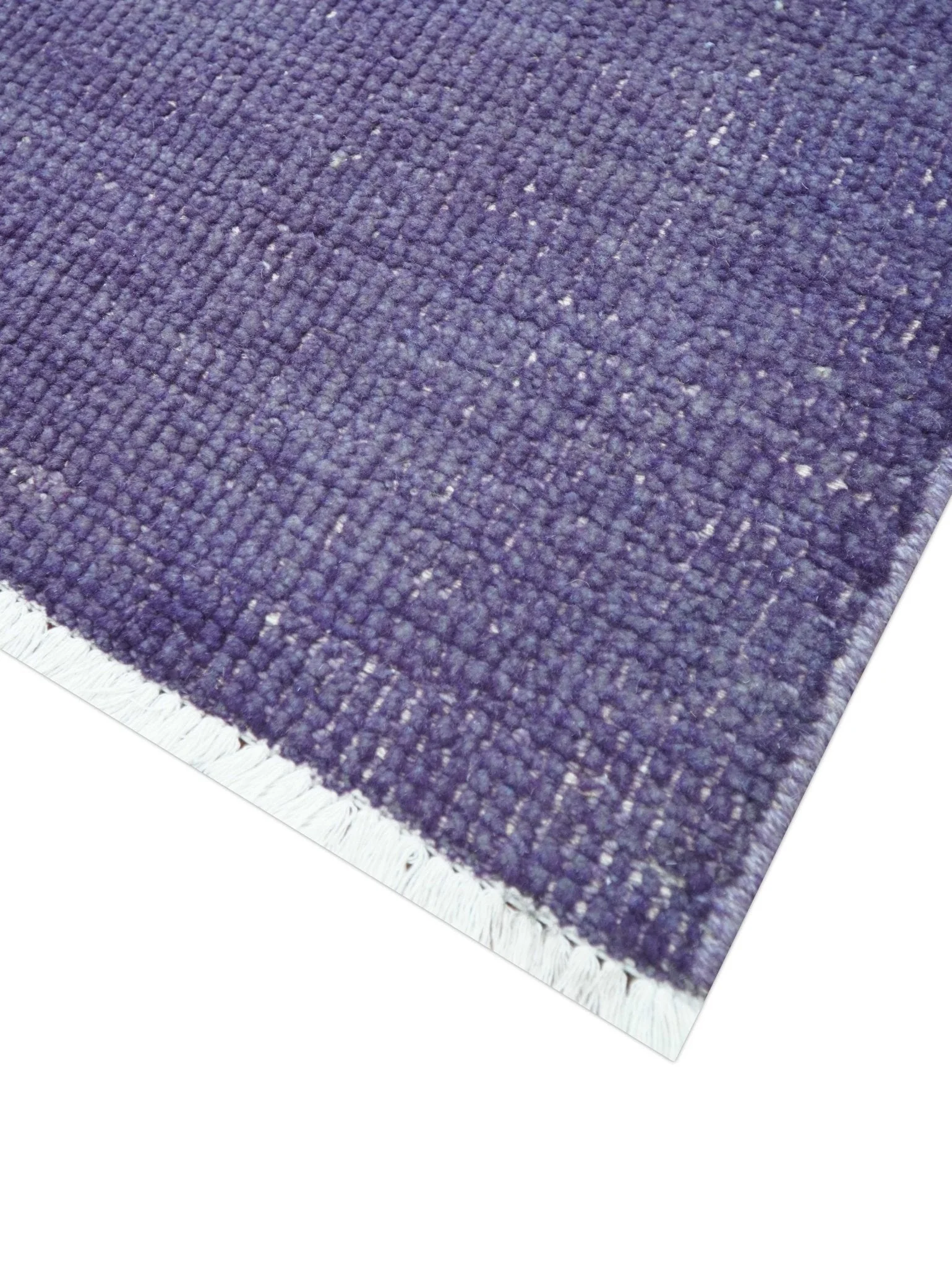 Custom Made Purple Modern Solid Overdyed Hand Knotted Wool Area Rug - Image 8