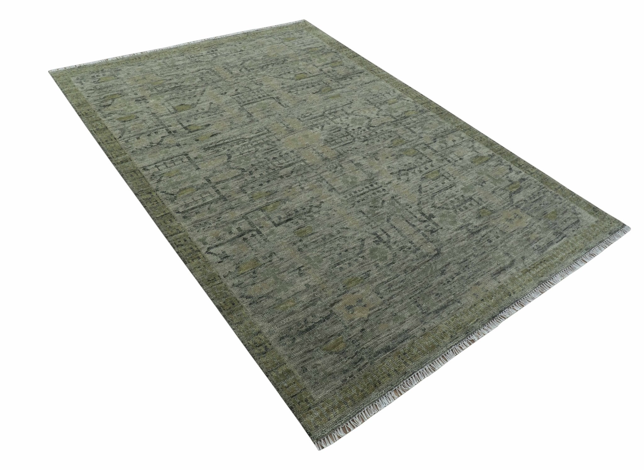 Custom Made Rug Modern Transitional Design Beige And Green Hand Knotted wool - Image 10