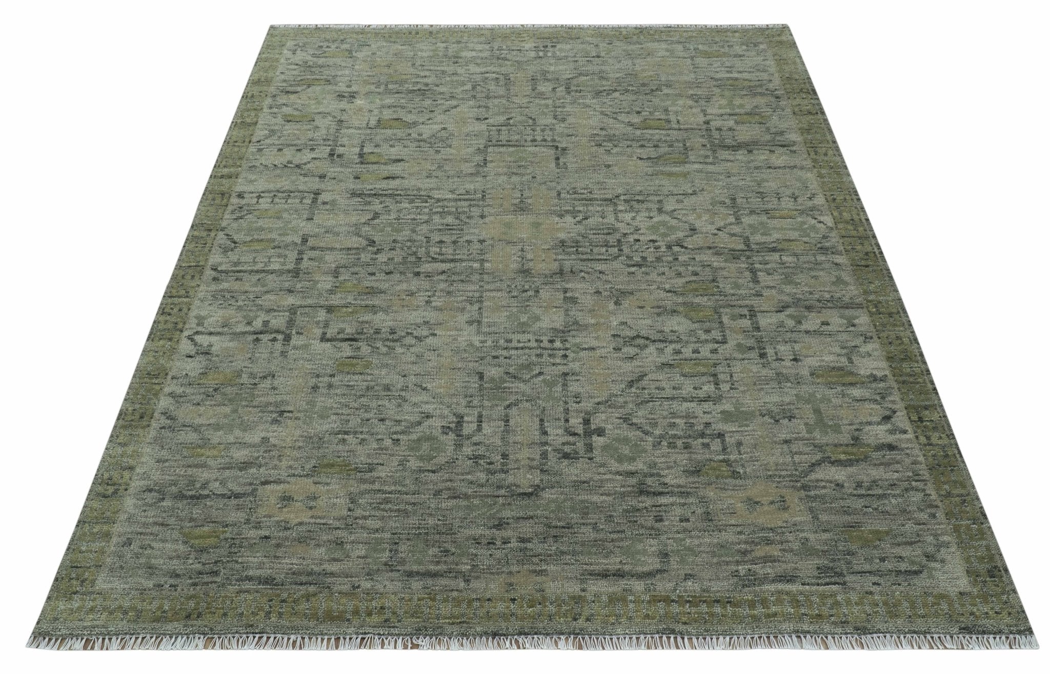 Custom Made Rug Modern Transitional Design Beige And Green Hand Knotted wool - Image 11
