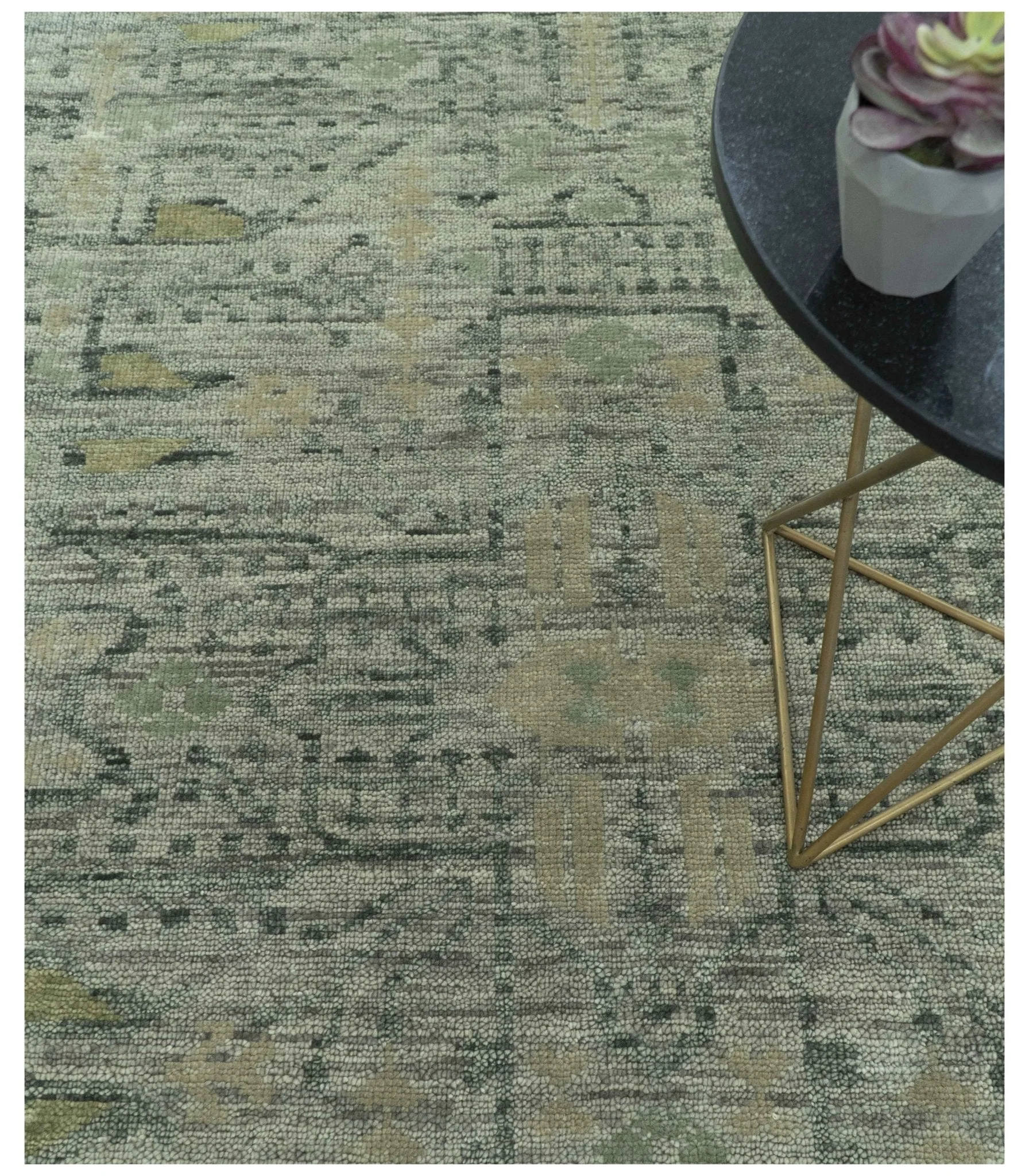 Custom Made Rug Modern Transitional Design Beige And Green Hand Knotted wool - Image 2
