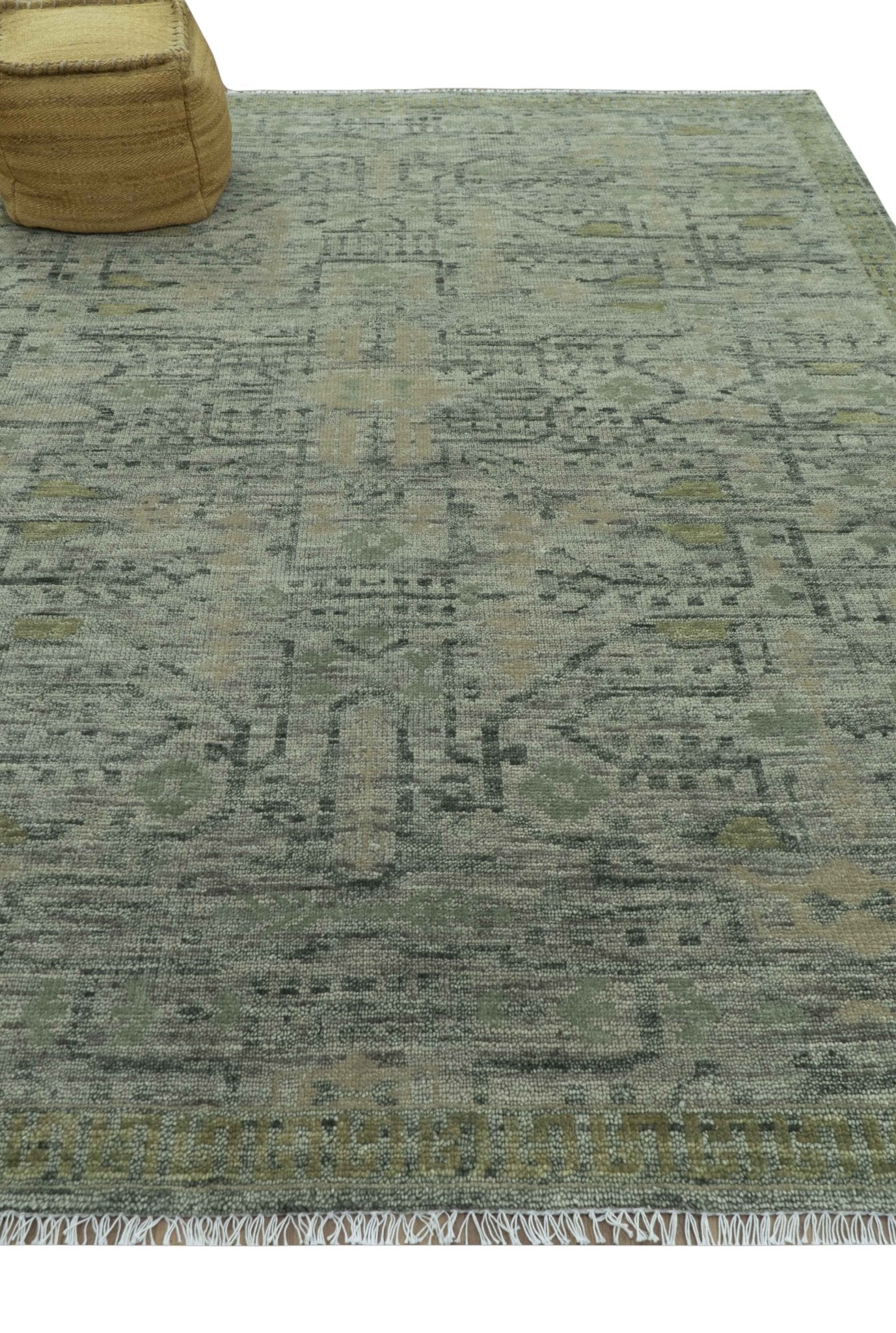 Custom Made Rug Modern Transitional Design Beige And Green Hand Knotted wool - Image 3
