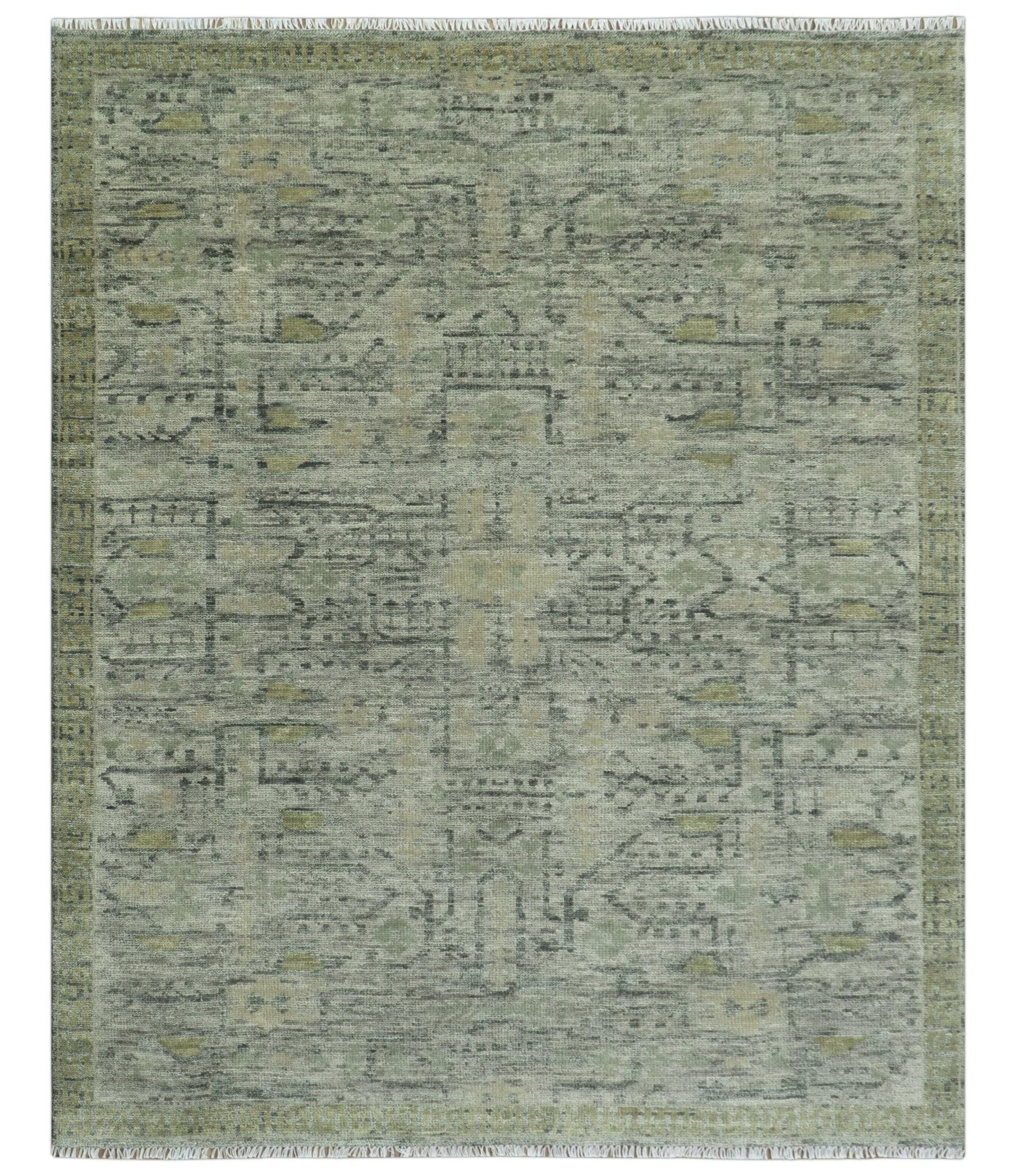 Custom Made Rug Modern Transitional Design Beige And Green Hand Knotted wool - Image 9
