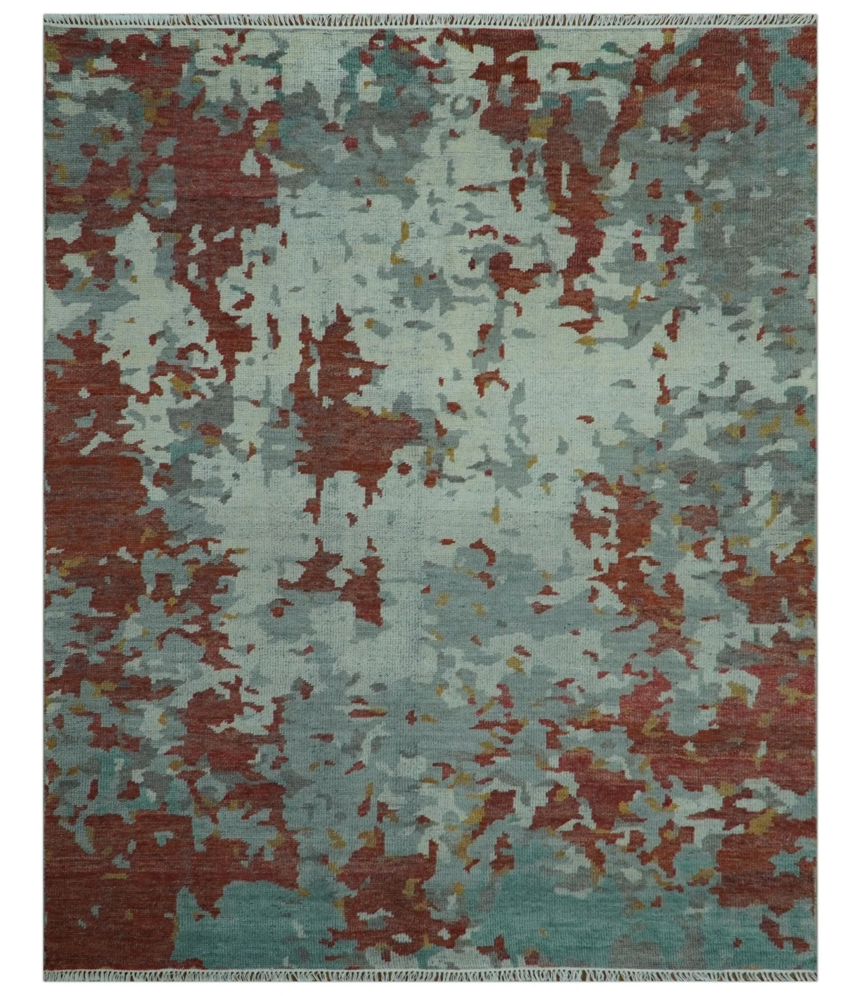 Custom Made Rust And Gray Modern Abstract Design Hand knotted Wool Area Rug - Image 10