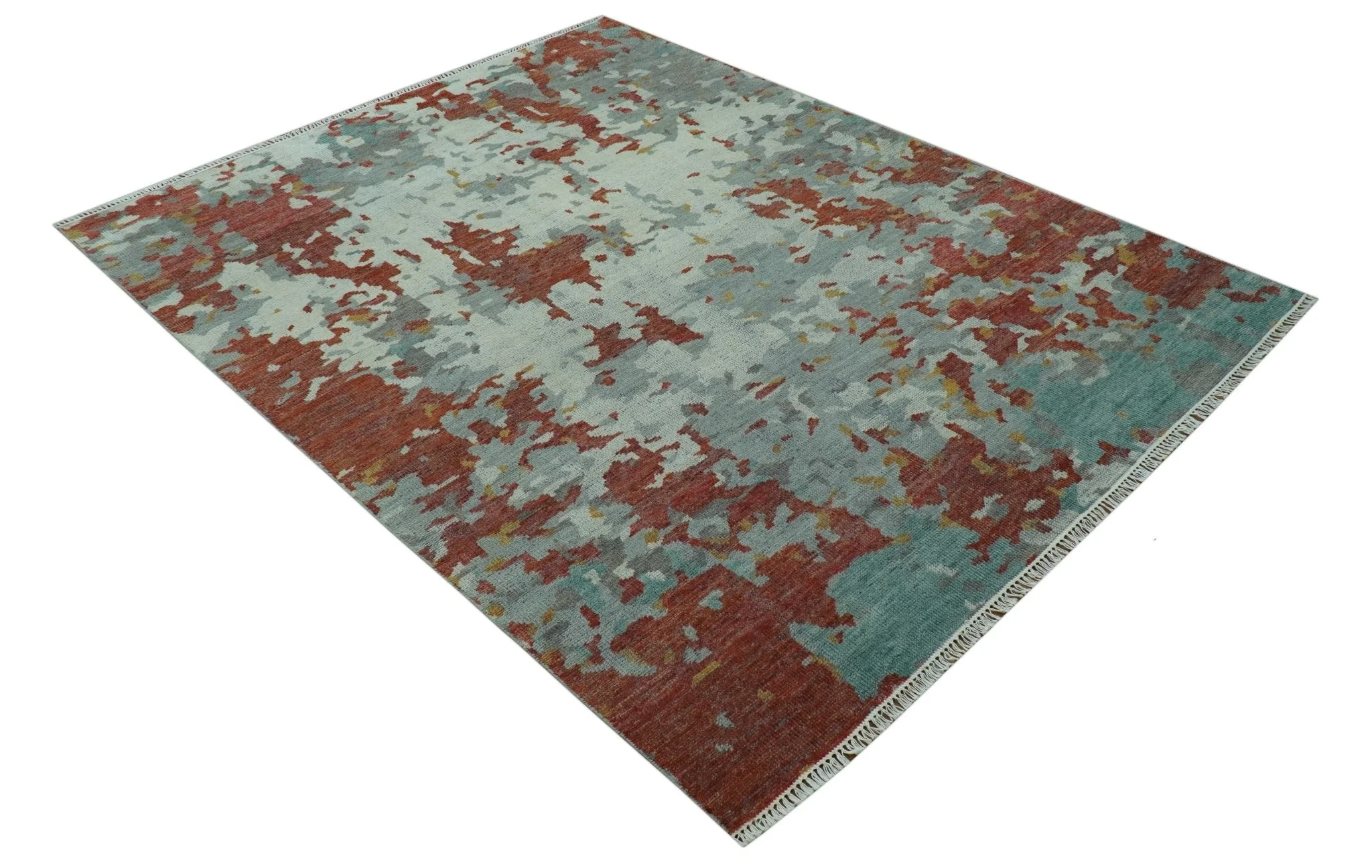 Custom Made Rust And Gray Modern Abstract Design Hand knotted Wool Area Rug - Image 11
