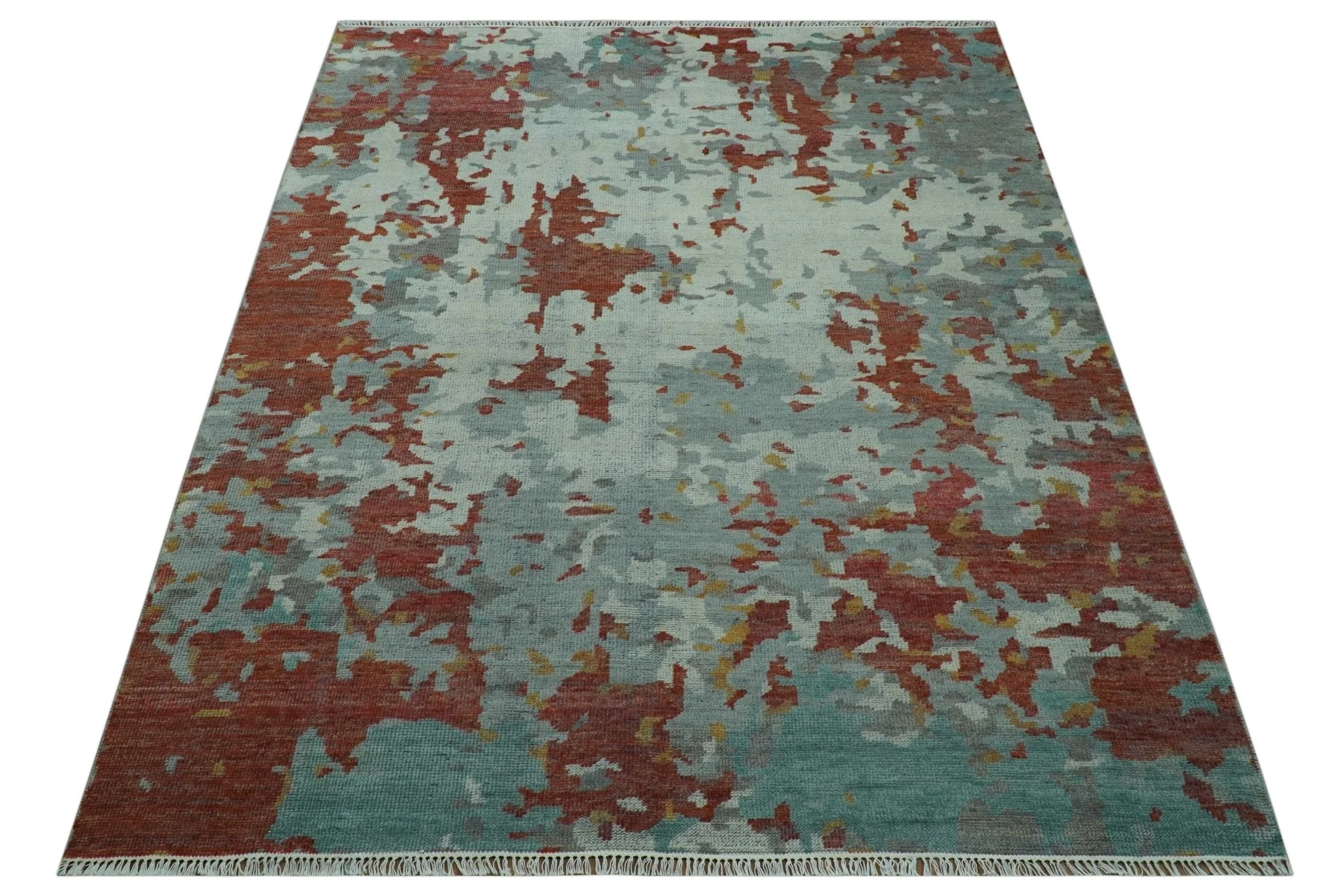 Custom Made Rust And Gray Modern Abstract Design Hand knotted Wool Area Rug - Image 12