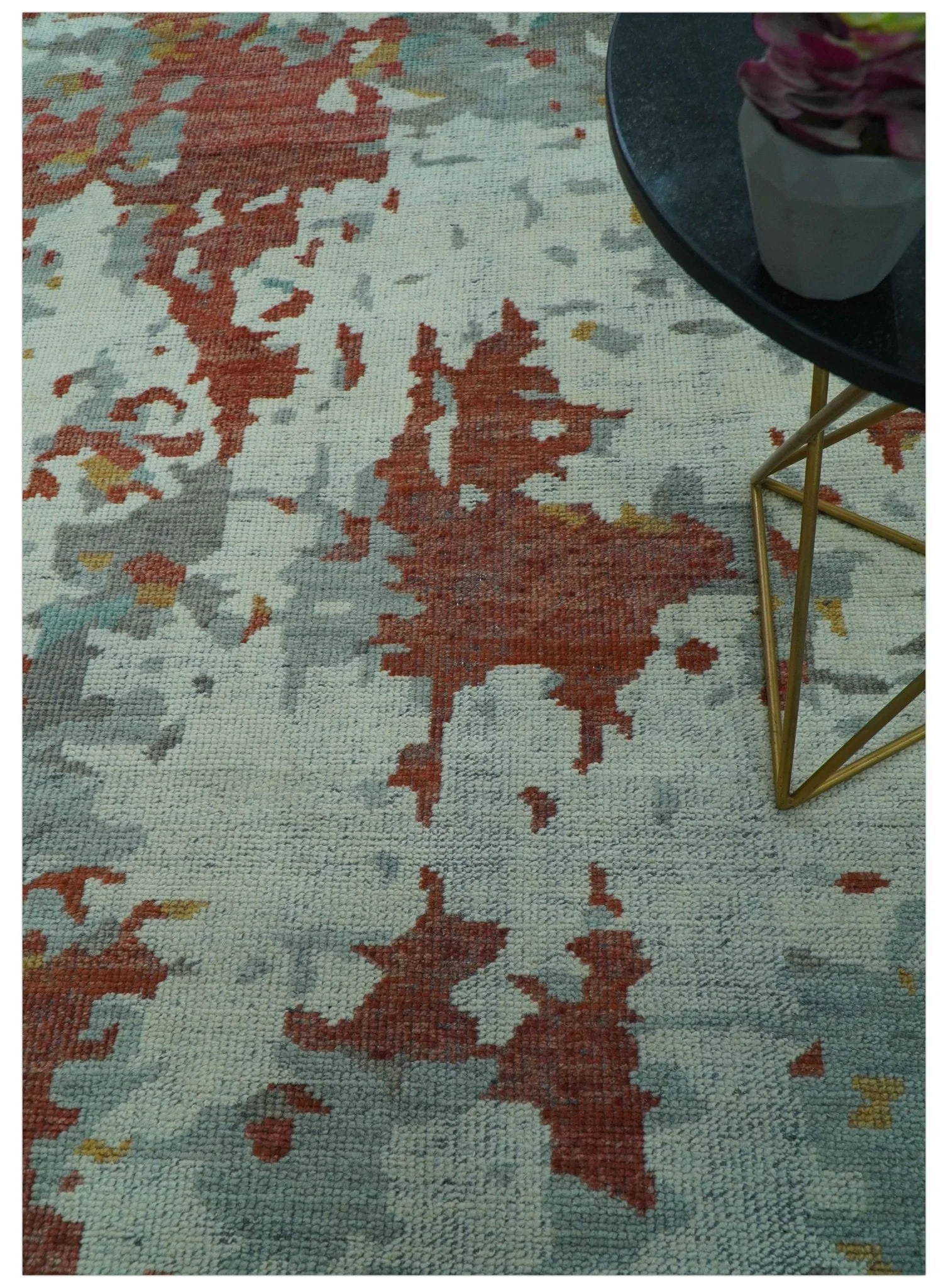Custom Made Rust And Gray Modern Abstract Design Hand knotted Wool Area Rug - Image 3