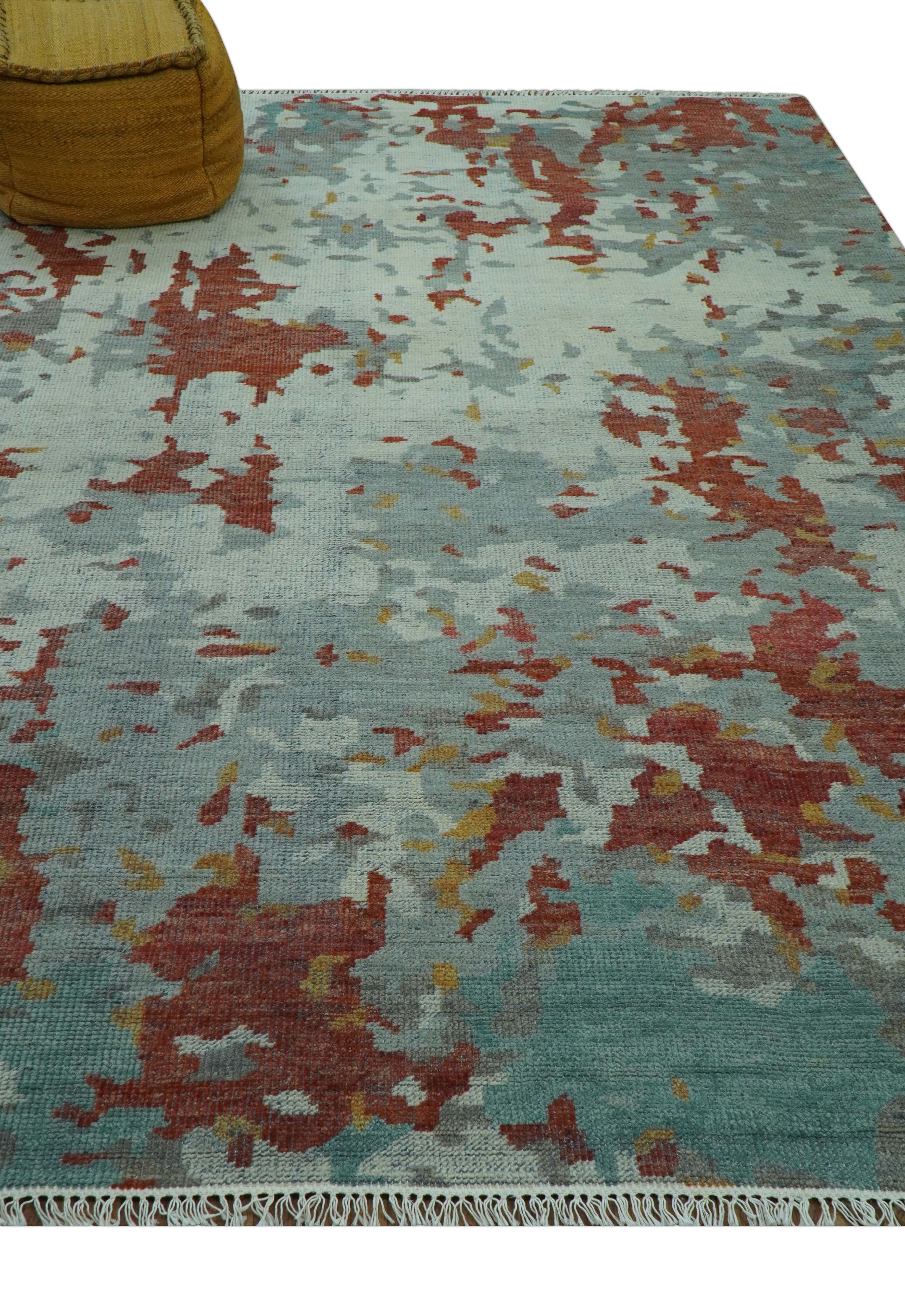 Custom Made Rust And Gray Modern Abstract Design Hand knotted Wool Area Rug - Image 4