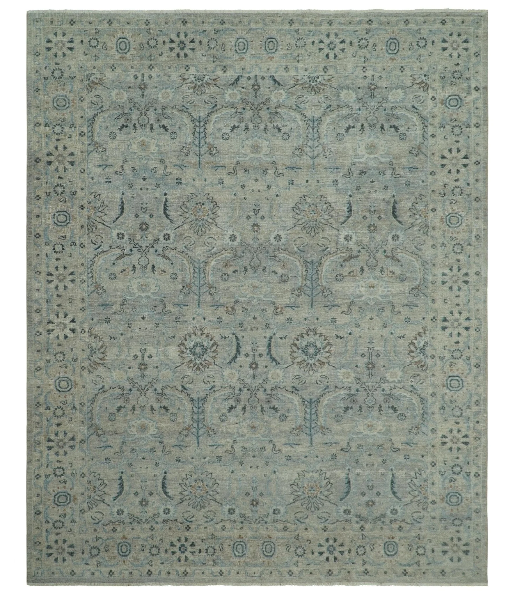 Custom Made Silver And Blue Traditional Oriental Design Hand knotted Wool Area Rug