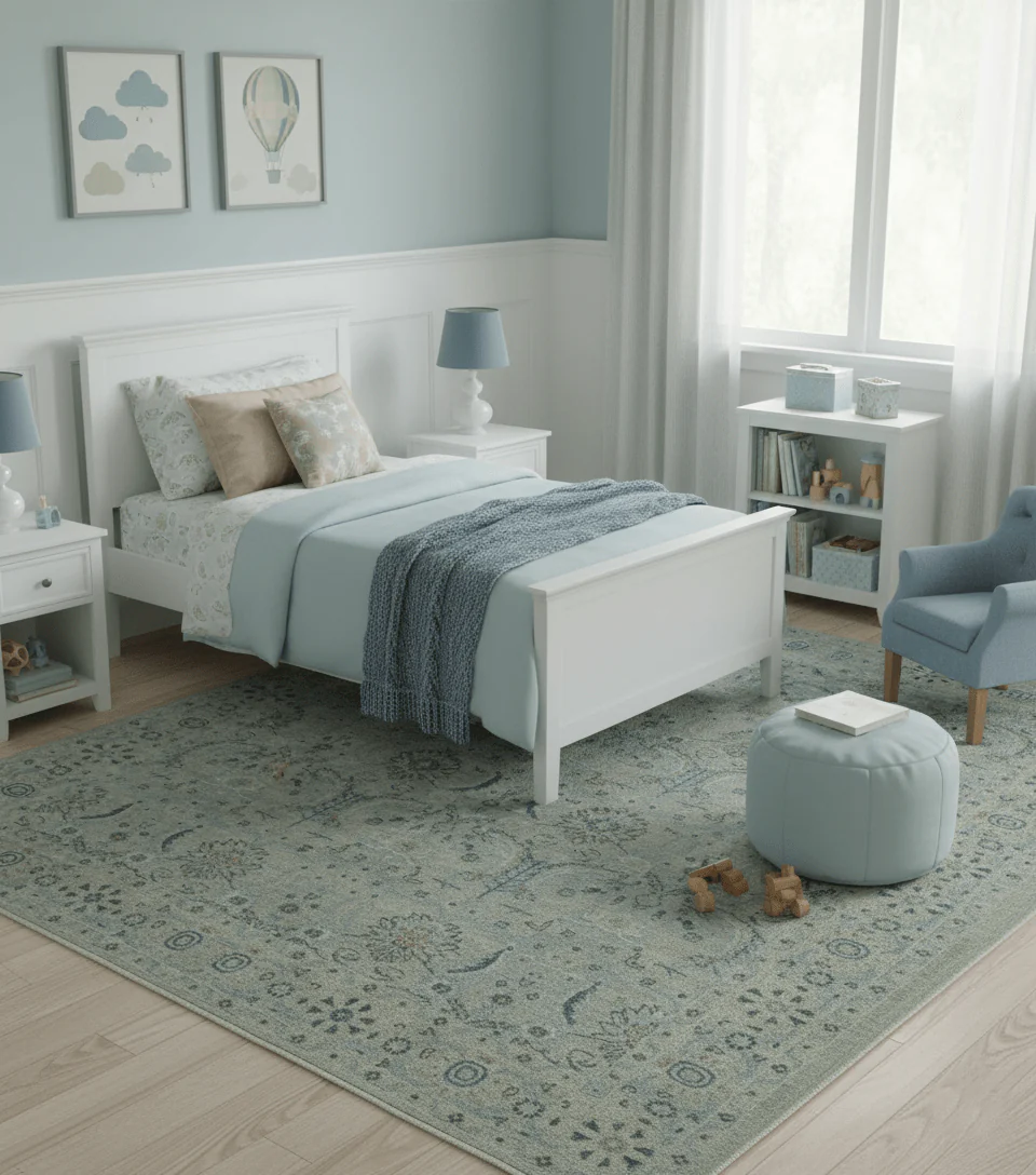Custom Made Silver And Blue Traditional Oriental Design Hand knotted Wool Area Rug - Image 2