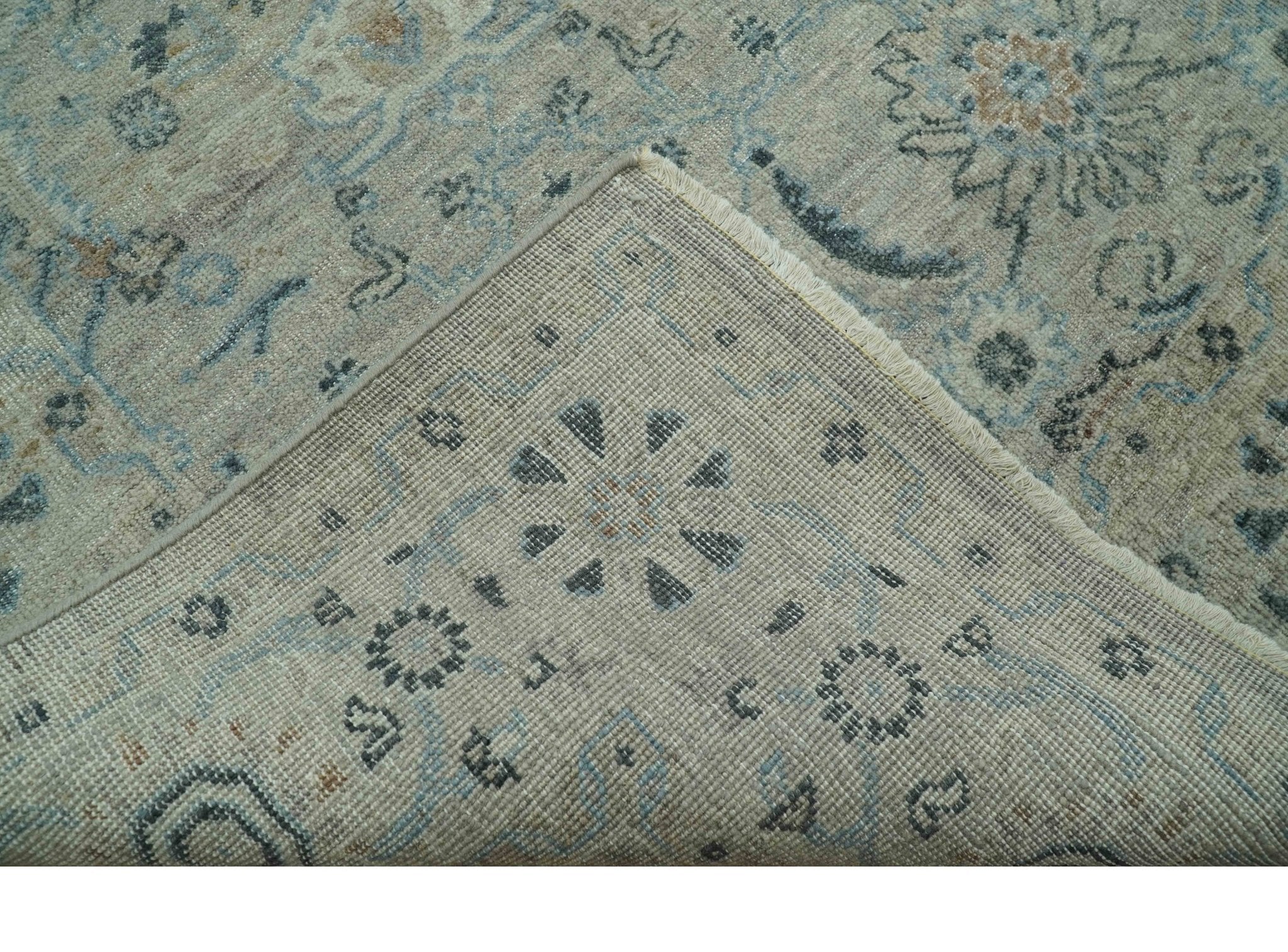 Custom Made Silver And Blue Traditional Oriental Design Hand knotted Wool Area Rug - Image 3