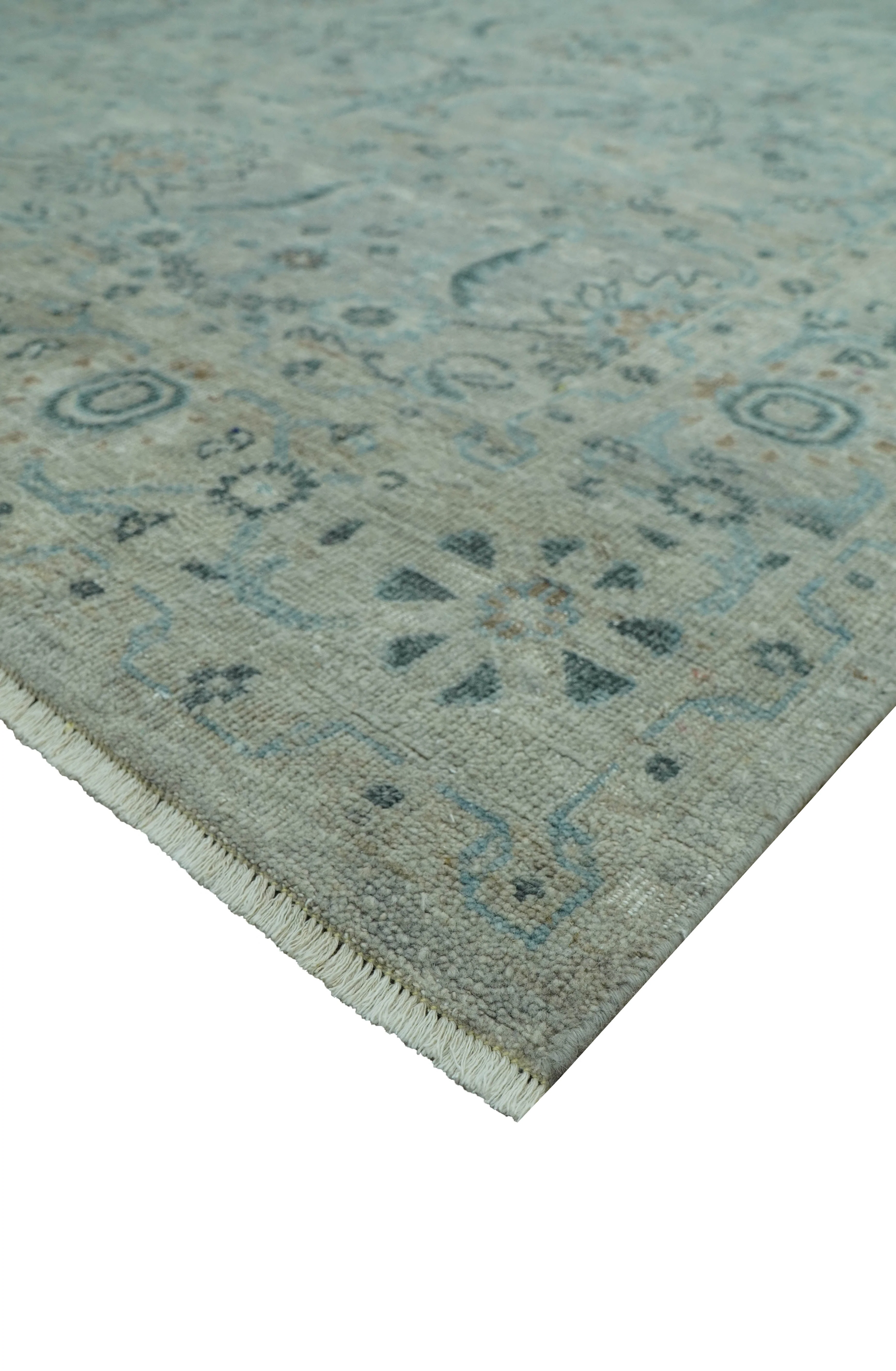 Custom Made Silver And Blue Traditional Oriental Design Hand knotted Wool Area Rug - Image 4