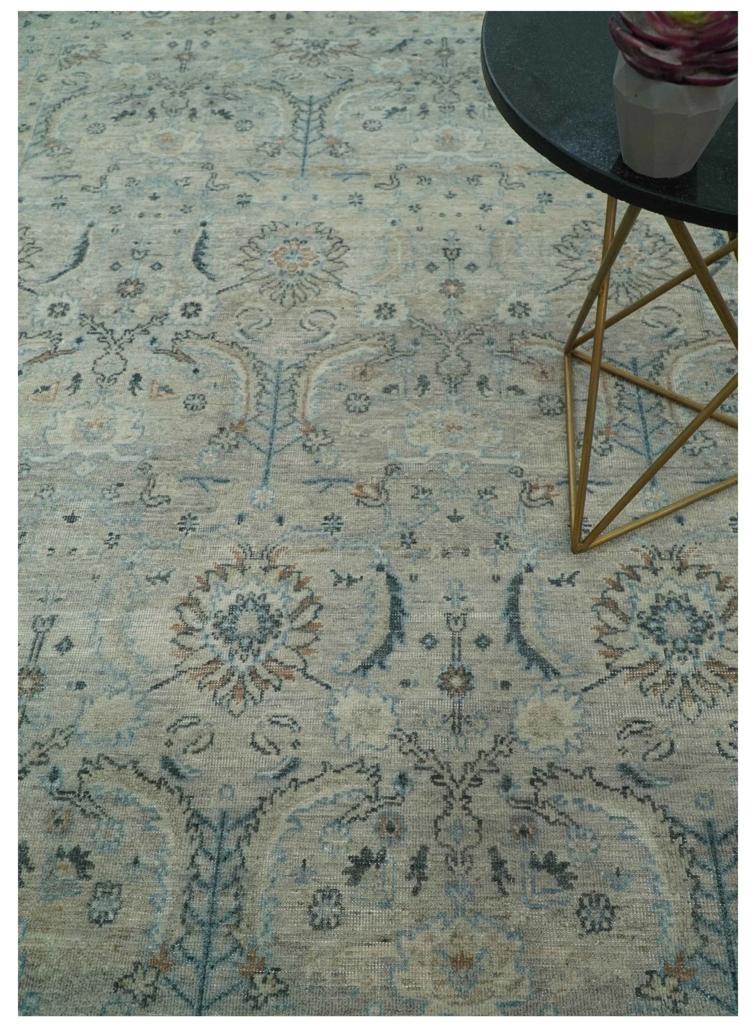 Custom Made Silver And Blue Traditional Oriental Design Hand knotted Wool Area Rug - Image 8