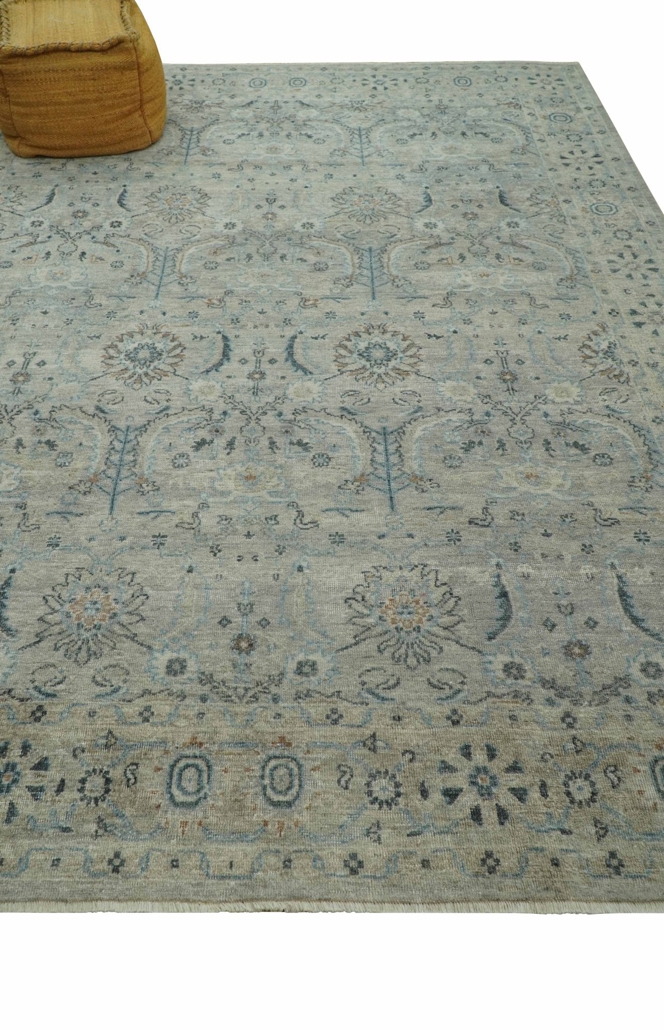 Custom Made Silver And Blue Traditional Oriental Design Hand knotted Wool Area Rug - Image 9