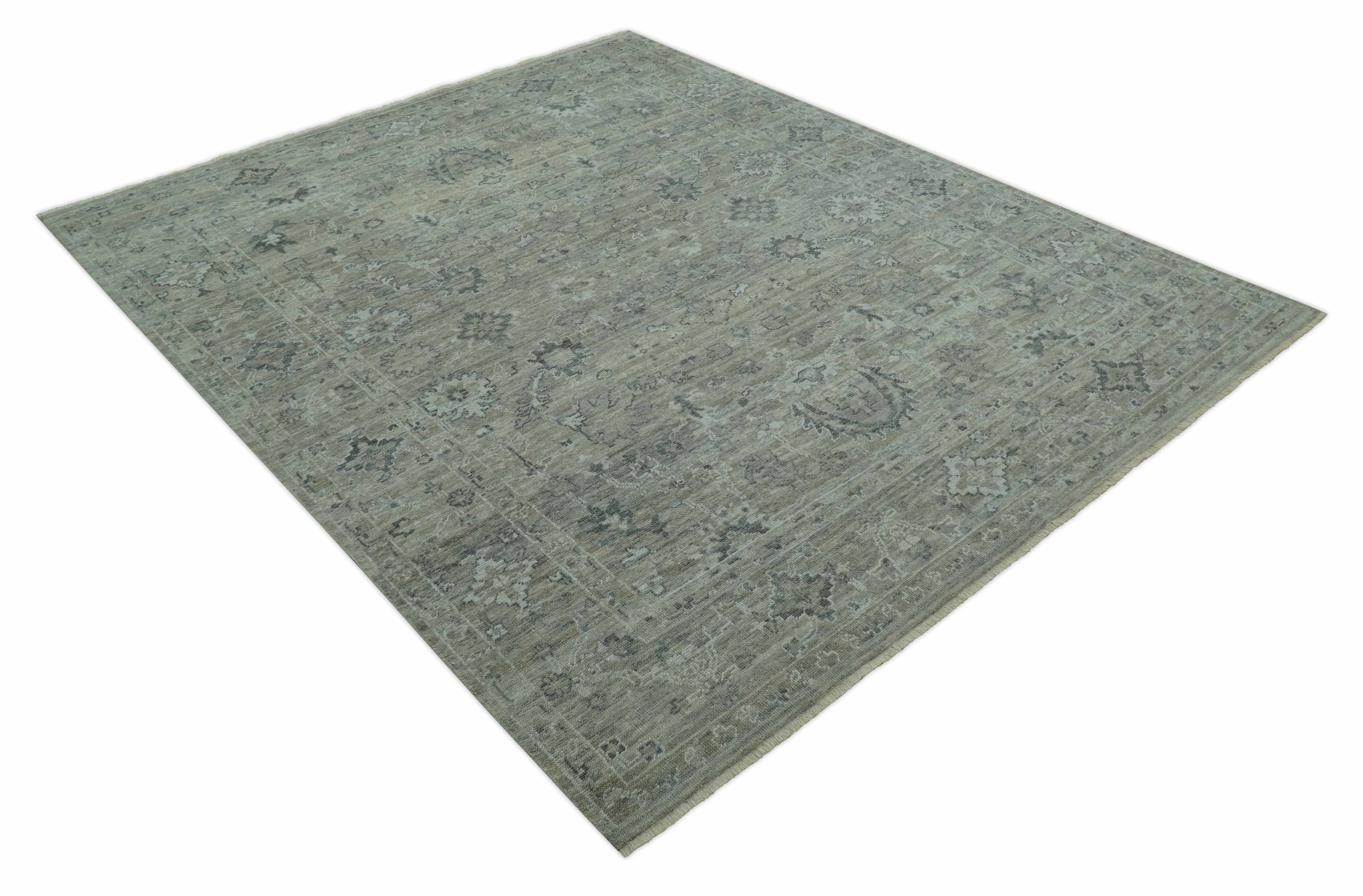 Custom Made Silver Brown Traditional Transitional Hand Knotted Wool Rug - Image 11