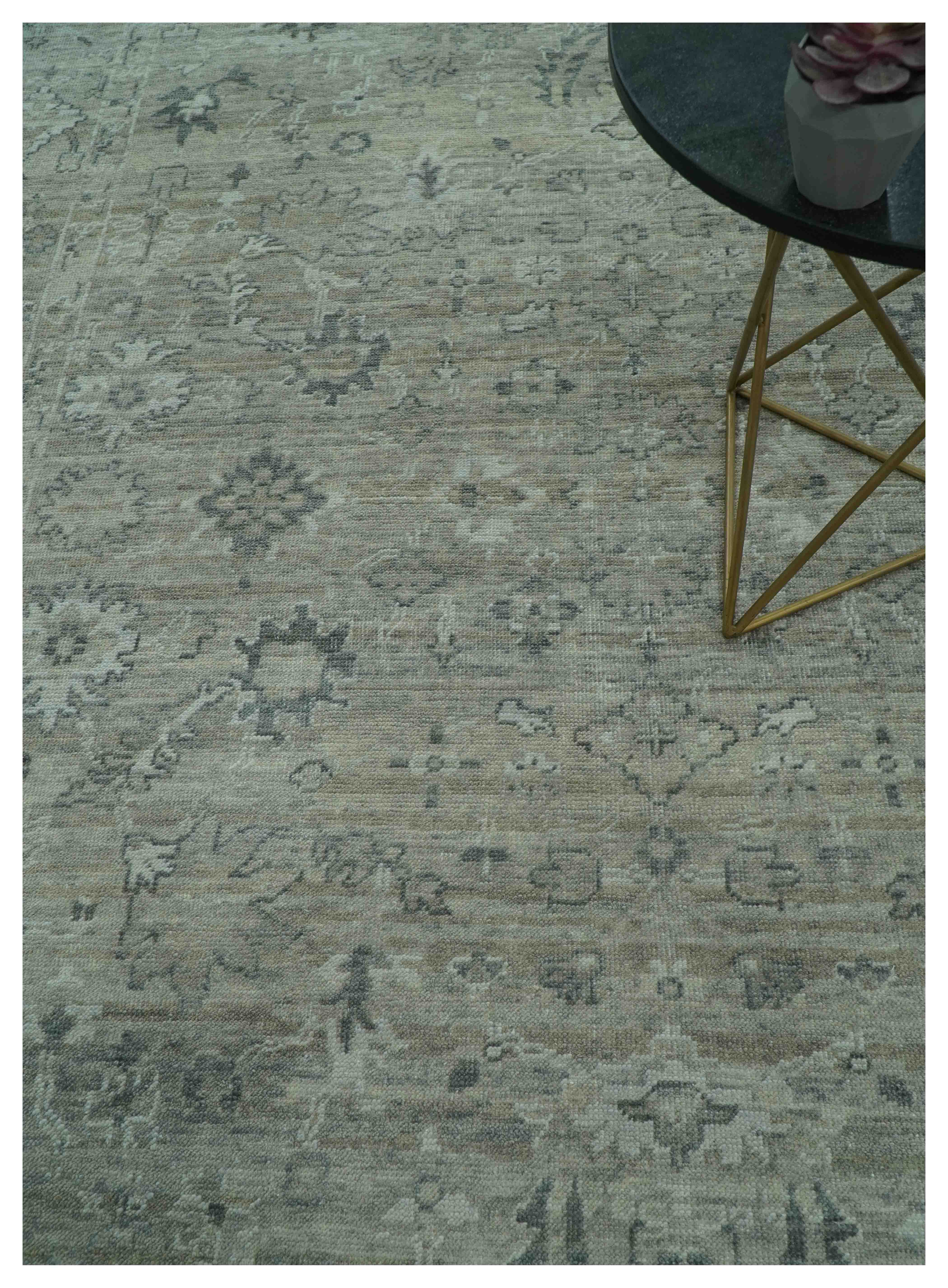 Custom Made Silver Brown Traditional Transitional Hand Knotted Wool Rug - Image 3