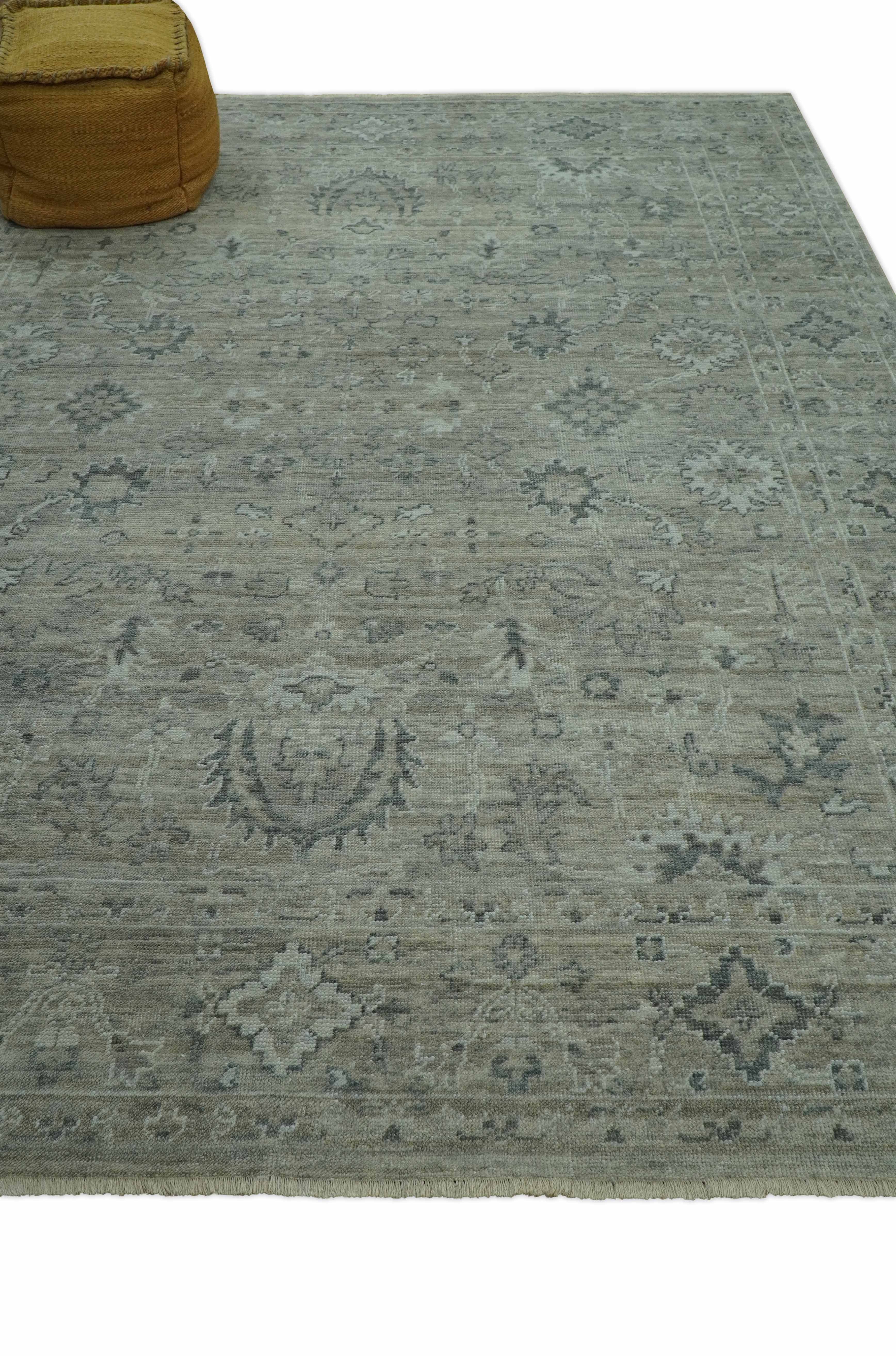 Custom Made Silver Brown Traditional Transitional Hand Knotted Wool Rug - Image 4