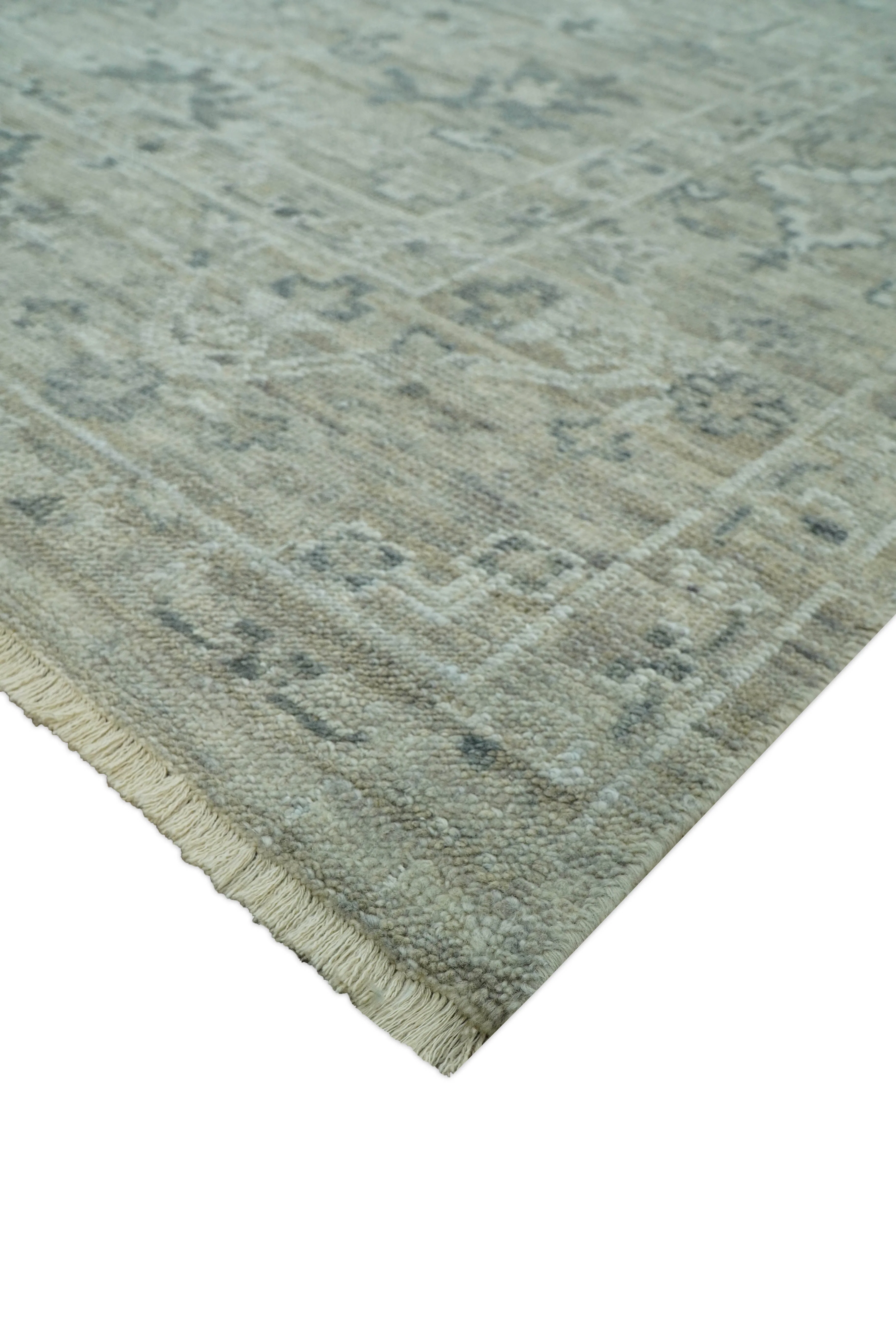 Custom Made Silver Brown Traditional Transitional Hand Knotted Wool Rug - Image 6