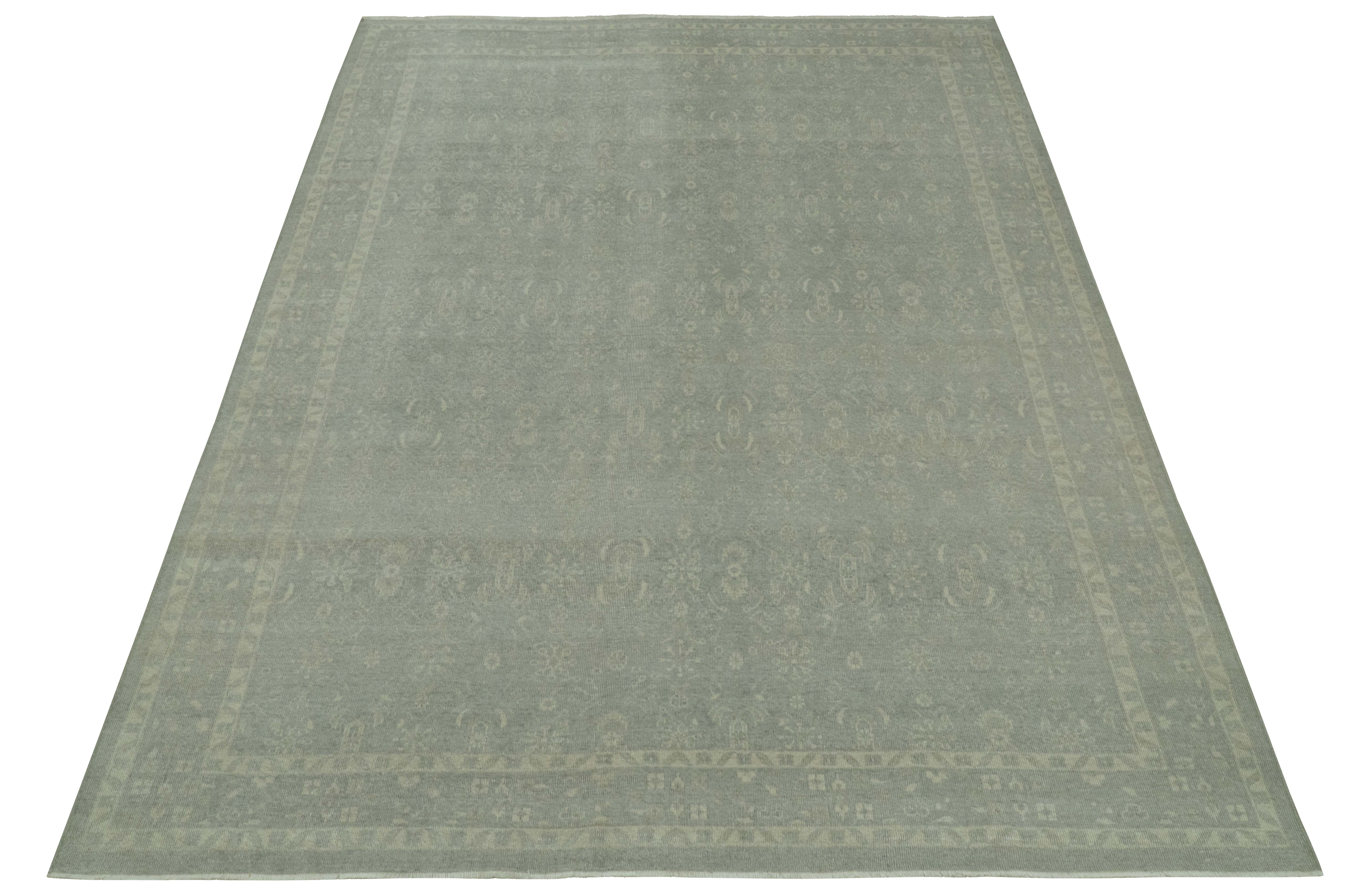 Custom Made Silver Traditional Silver Hand Knotted Wool Rug - Image 11