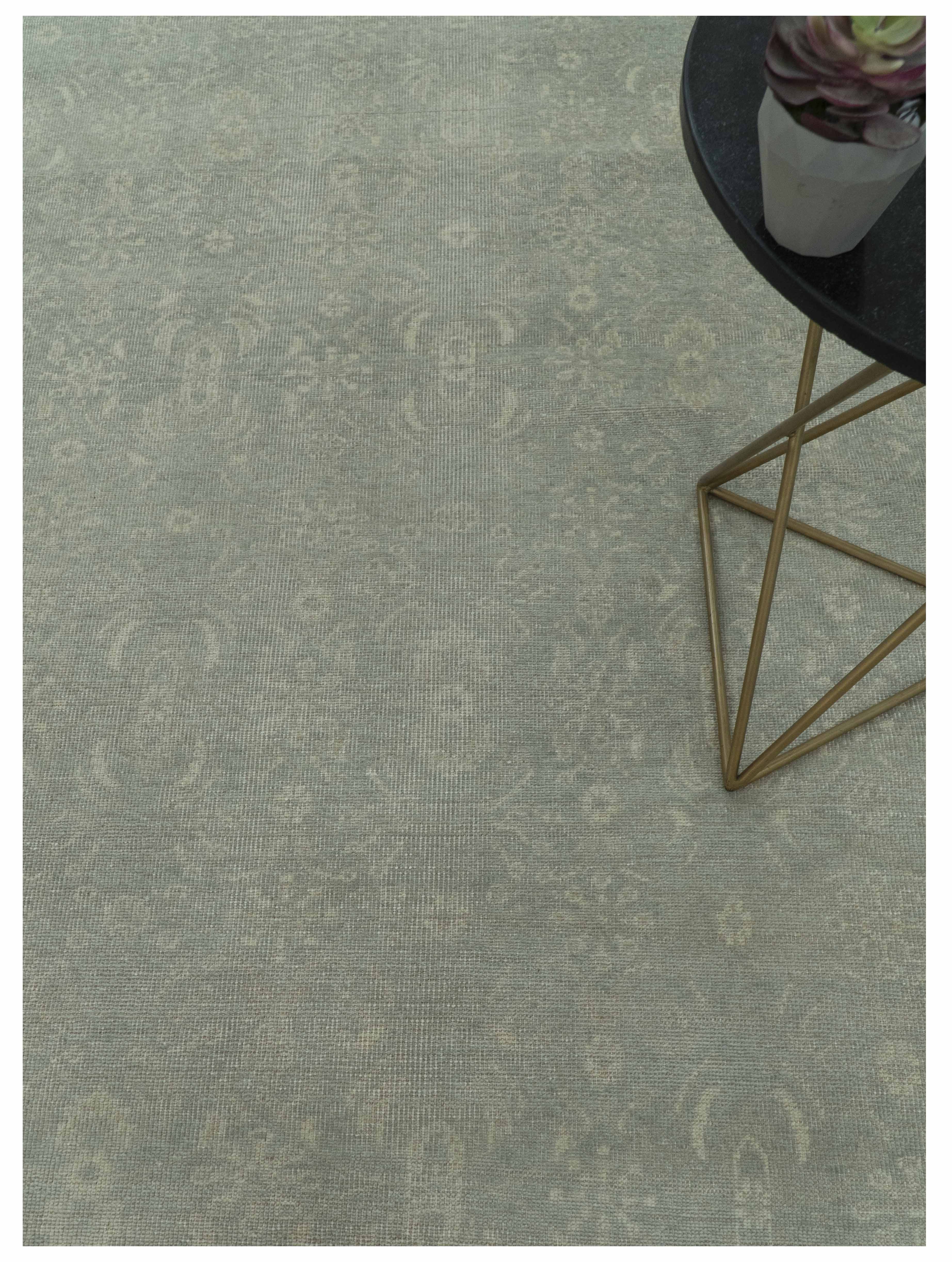 Custom Made Silver Traditional Silver Hand Knotted Wool Rug - Image 3
