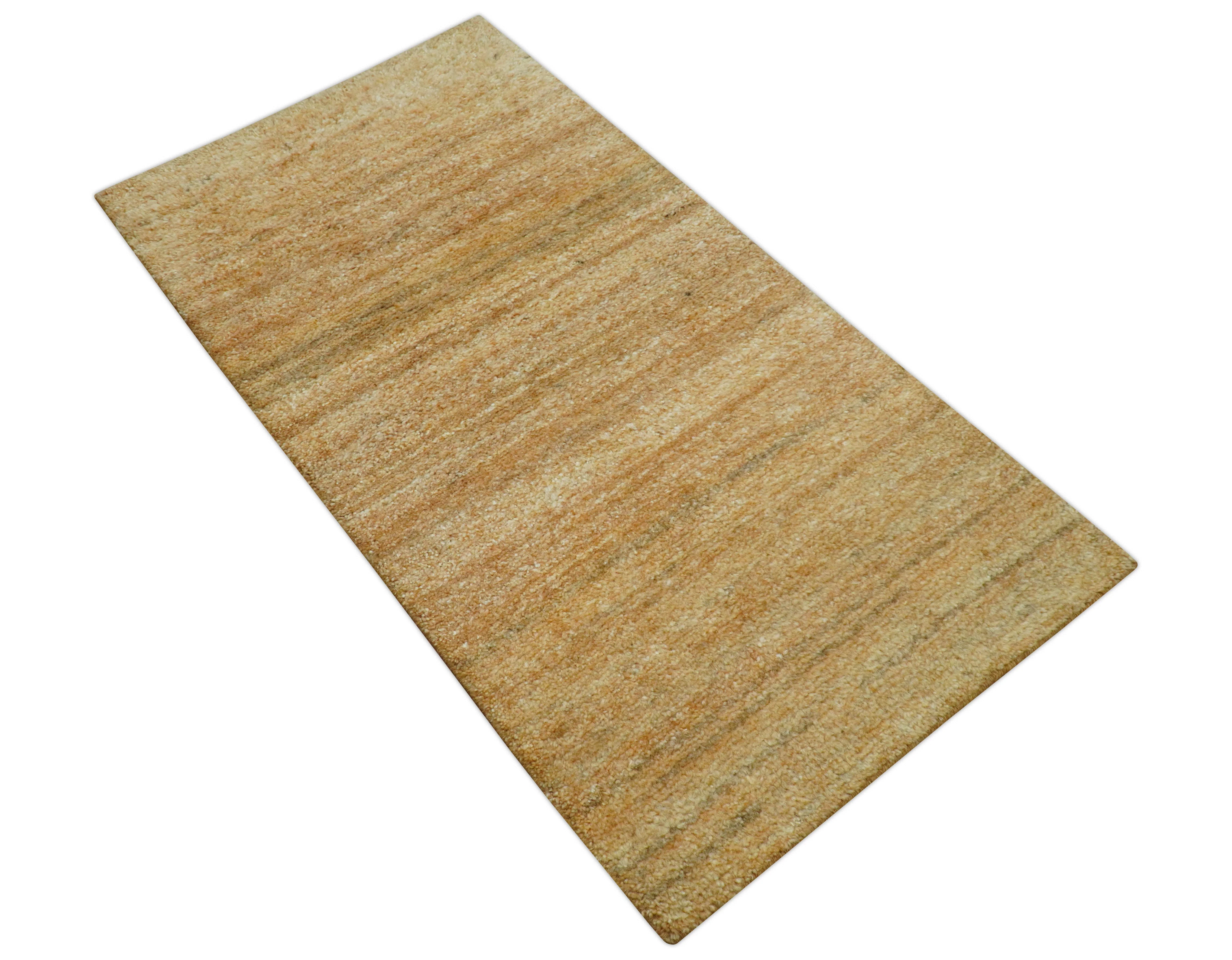 Custom Made Solid Design Camel Hand Knotted Wool Area Rug - Image 10