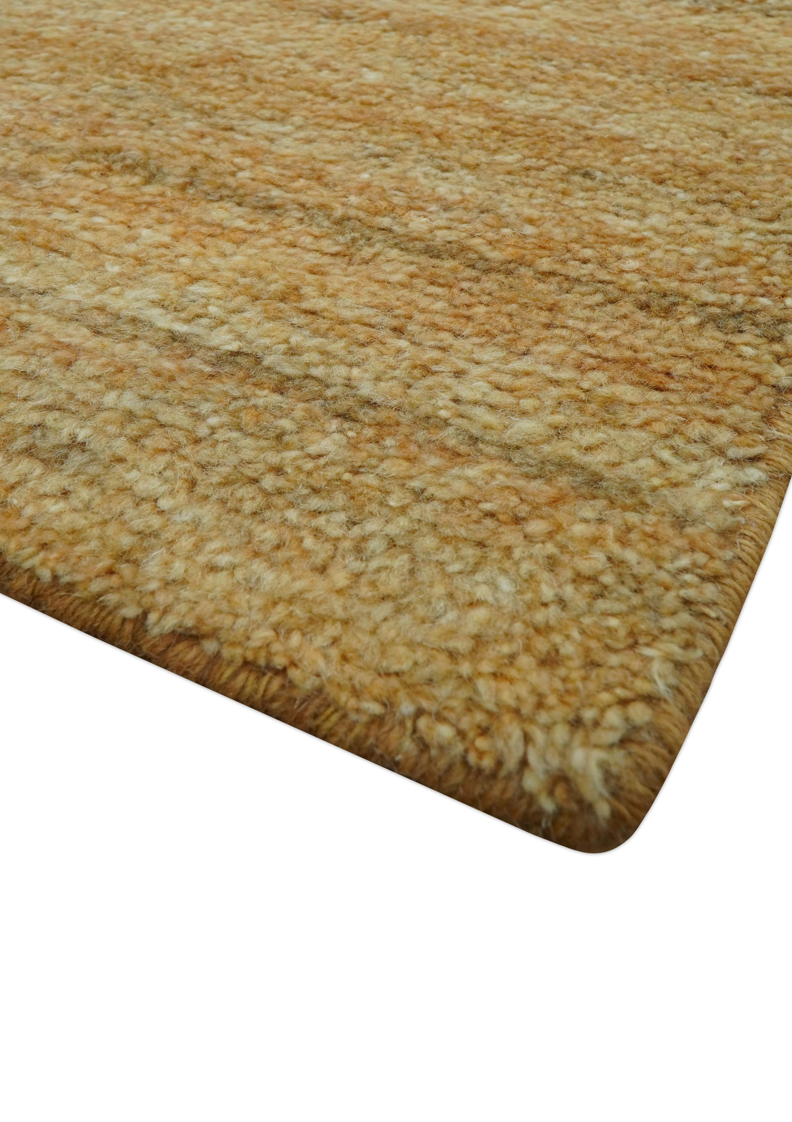 Custom Made Solid Design Camel Hand Knotted Wool Area Rug - Image 8