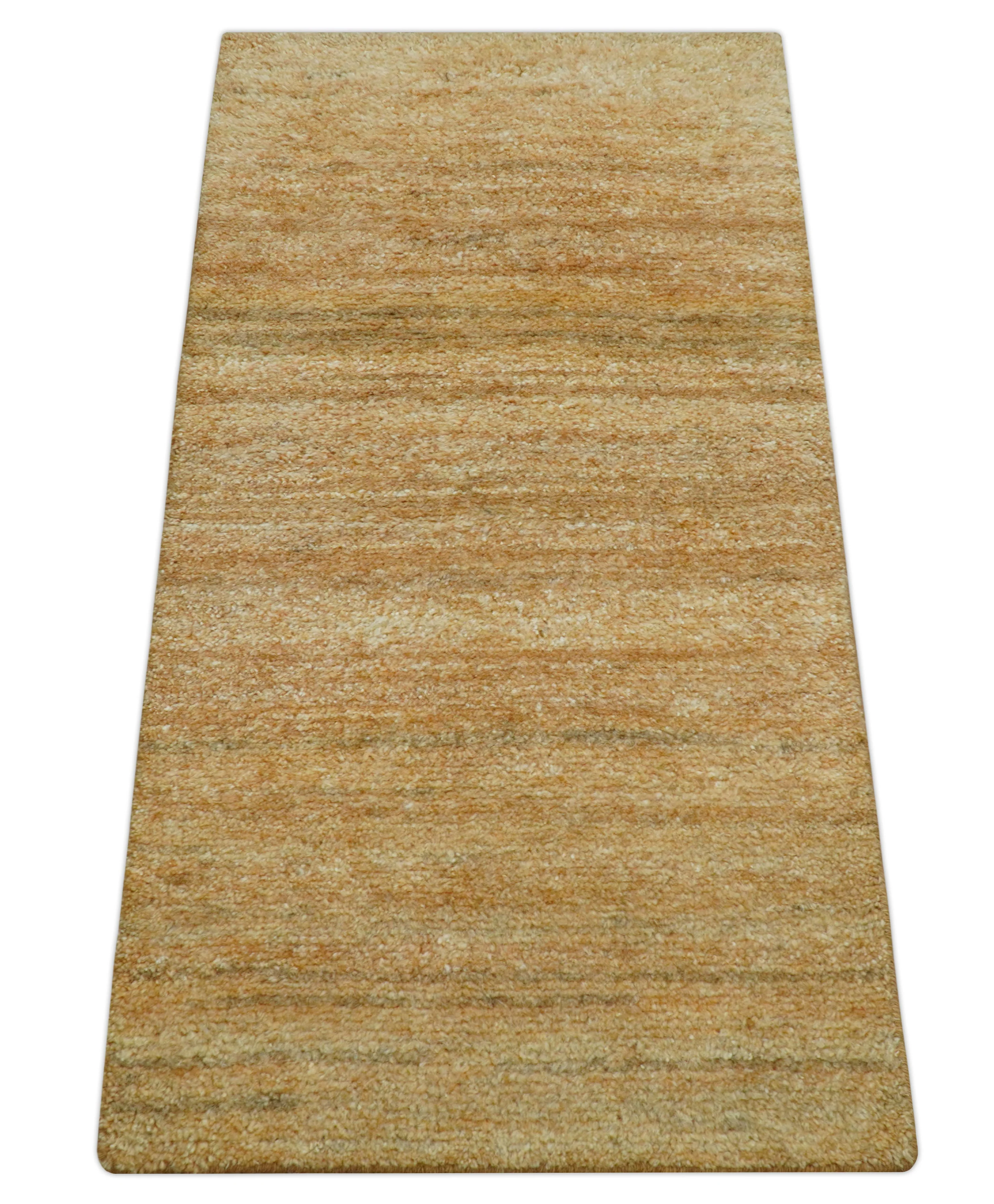 Custom Made Solid Design Camel Hand Knotted Wool Area Rug - Image 9