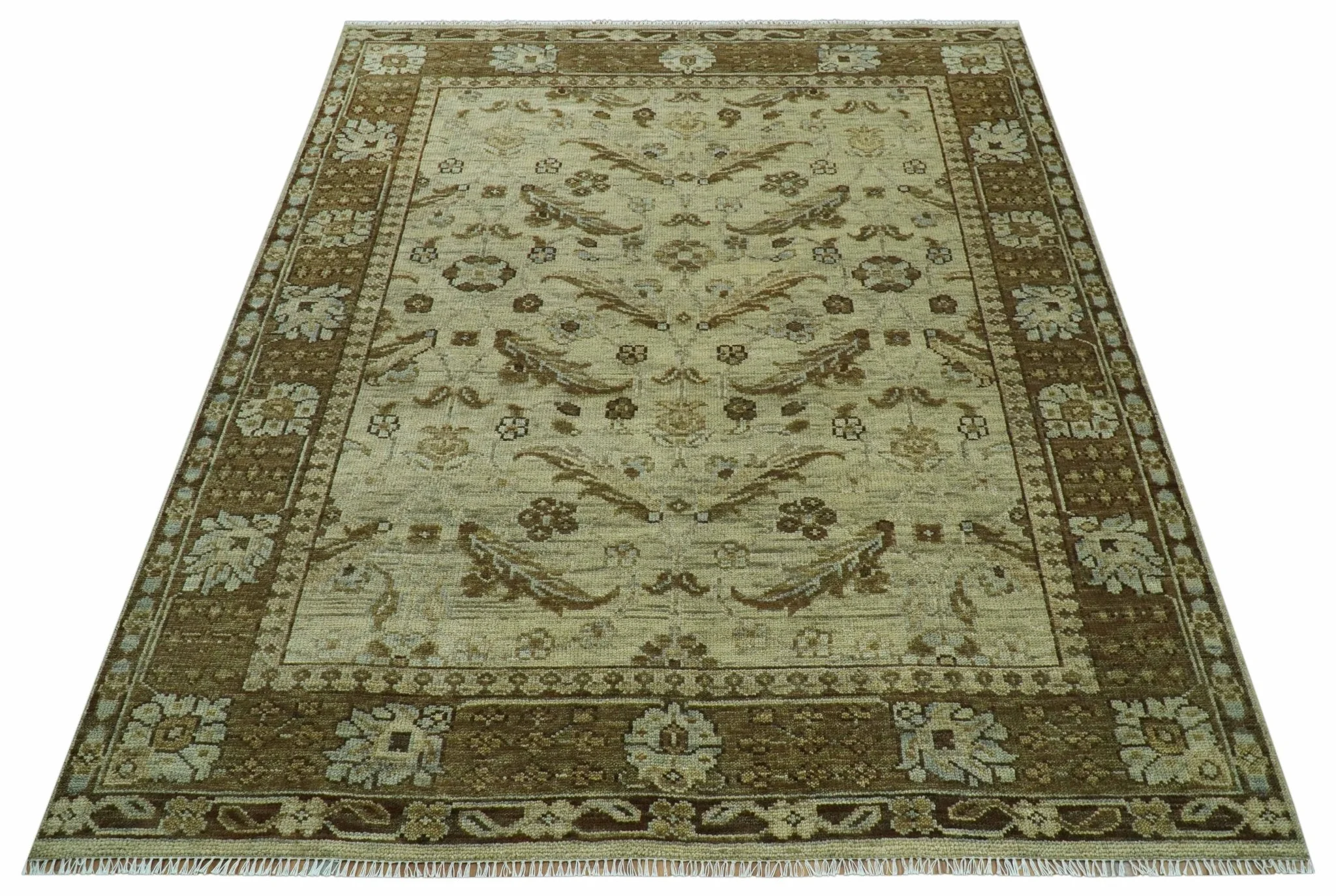 Custom Made Traditional Design Beige And Brown Hand Knotted wool area rug - Image 13