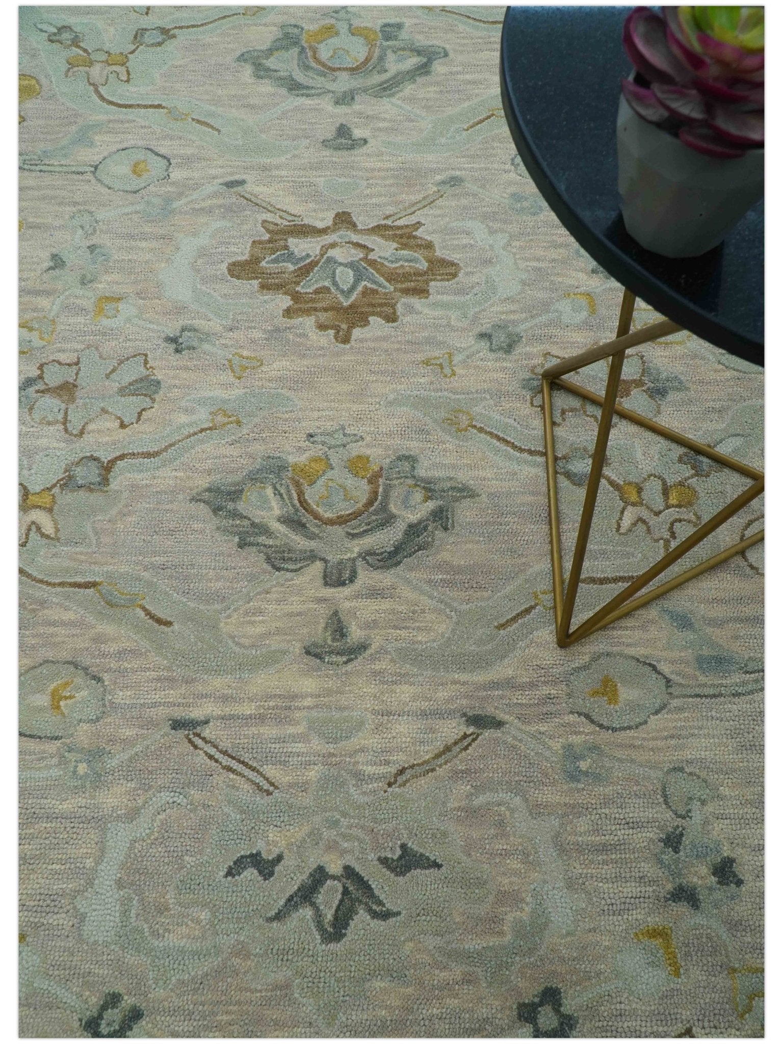 Custom Made Traditional Design Beige Peach Hand Tufted Wool Area Rug - Image 3