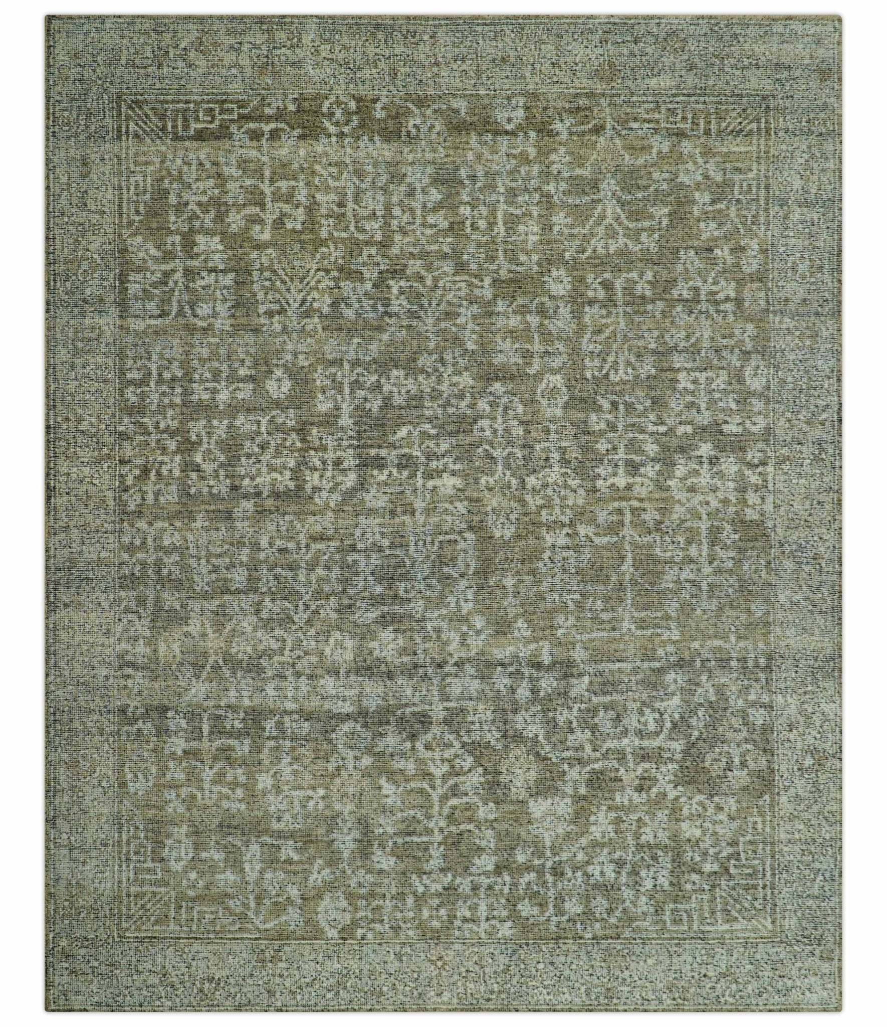 Custom Made Traditional Design Olive Hand Knotted Wool Area Rug