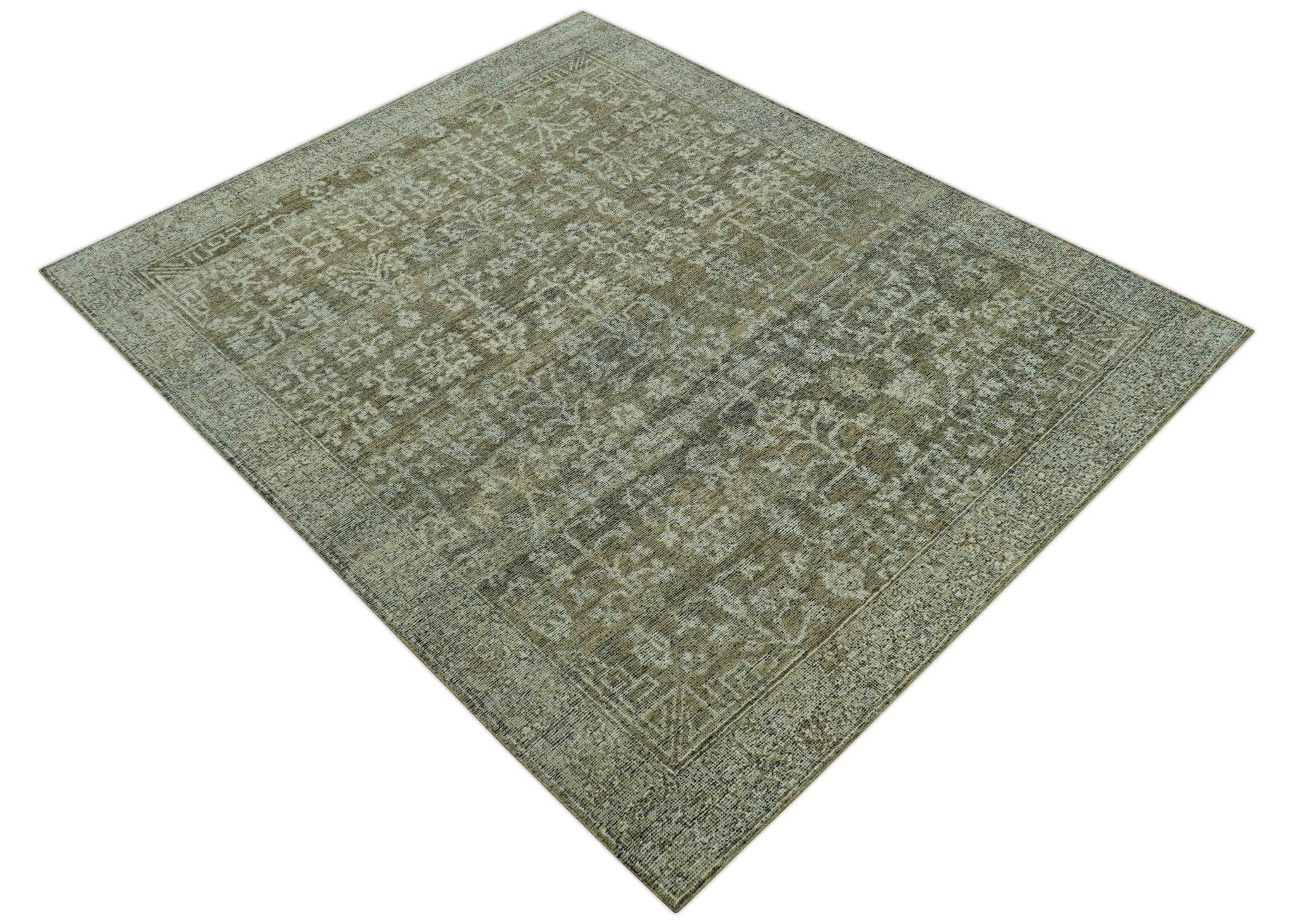 Custom Made Traditional Design Olive Hand Knotted Wool Area Rug - Image 10