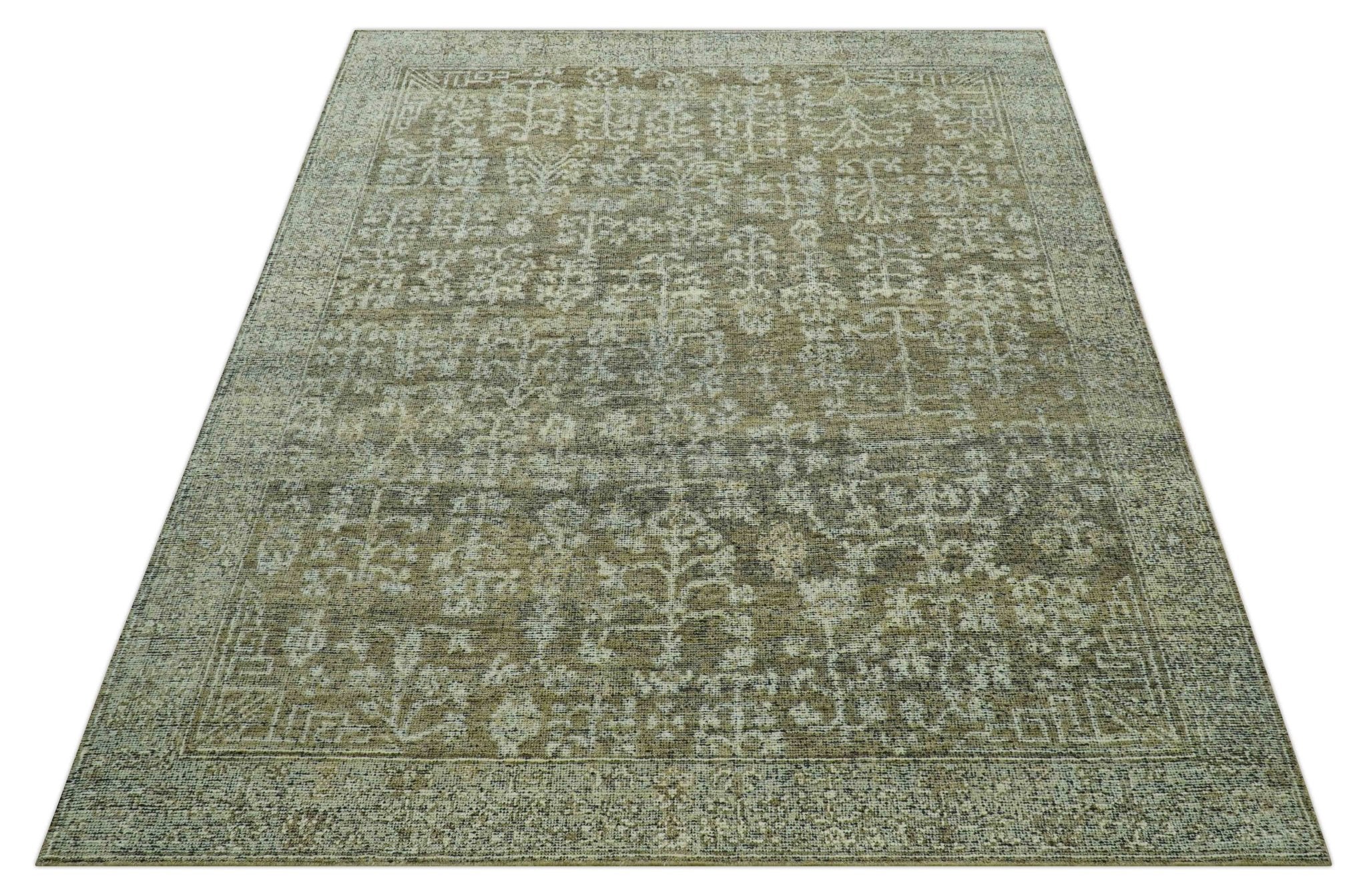 Custom Made Traditional Design Olive Hand Knotted Wool Area Rug - Image 11