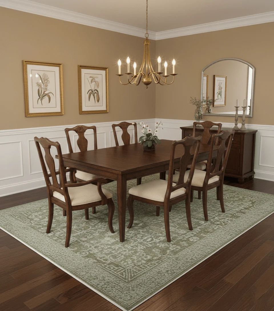 Custom Made Traditional Design Olive Hand Knotted Wool Area Rug - Image 2