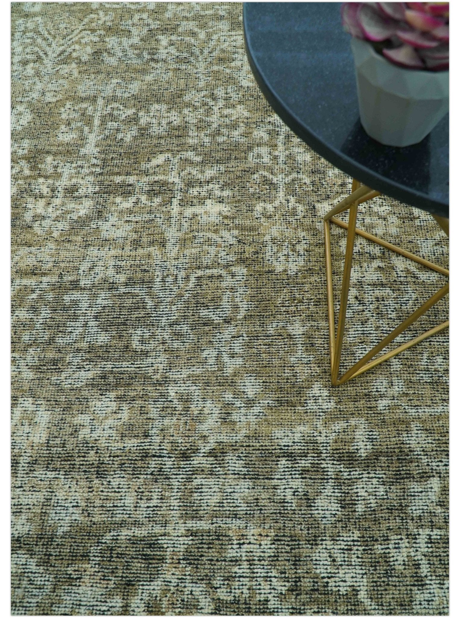 Custom Made Traditional Design Olive Hand Knotted Wool Area Rug - Image 4
