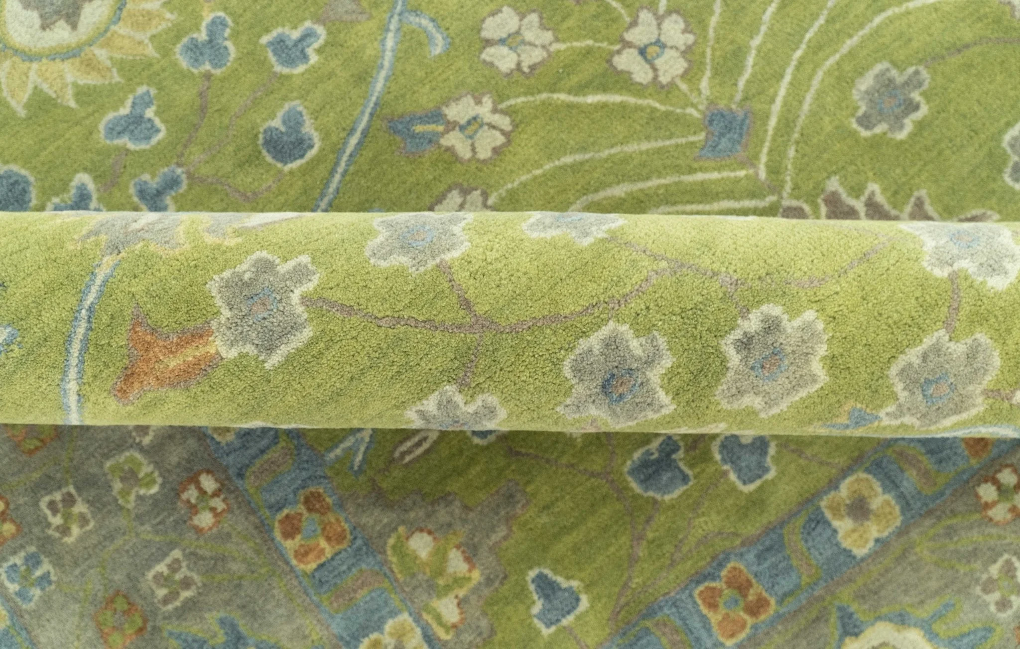 Custom Made Traditional Floral Design Green And Blue Hand Tufted wool Area Rug - Image 6