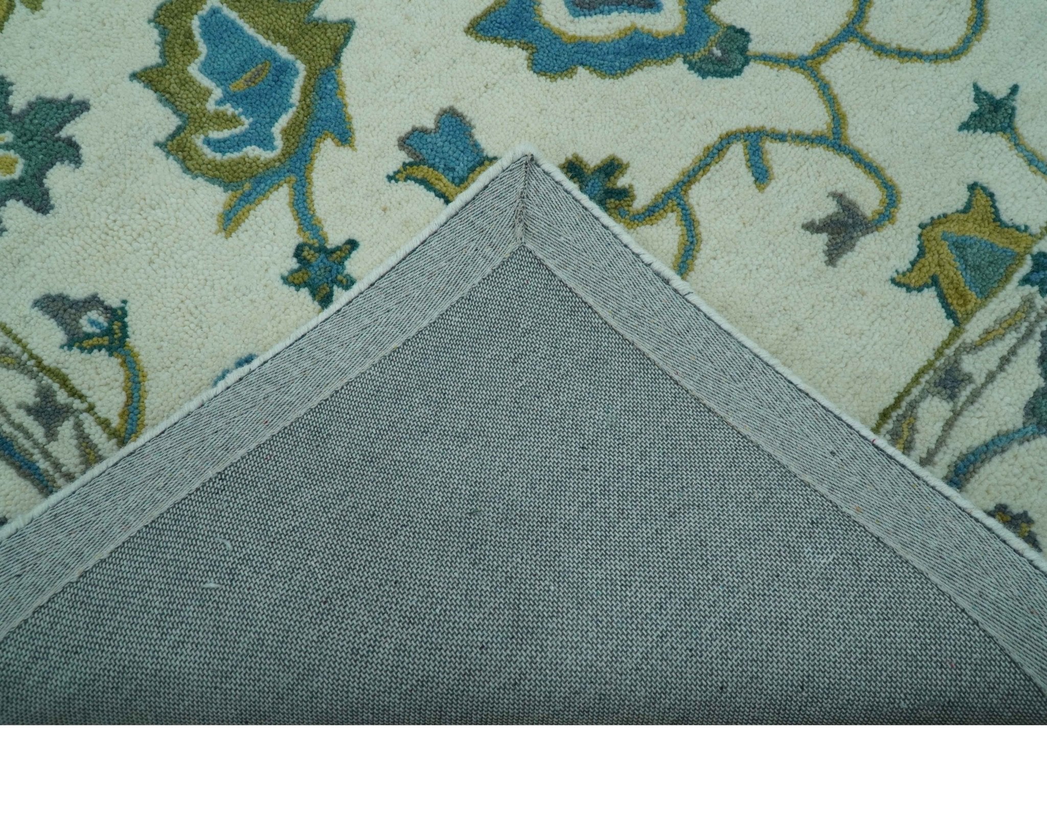 Custom Made Traditional Ivory And Blue Oushak Hand Tufted Wool Area Rug - Image 4