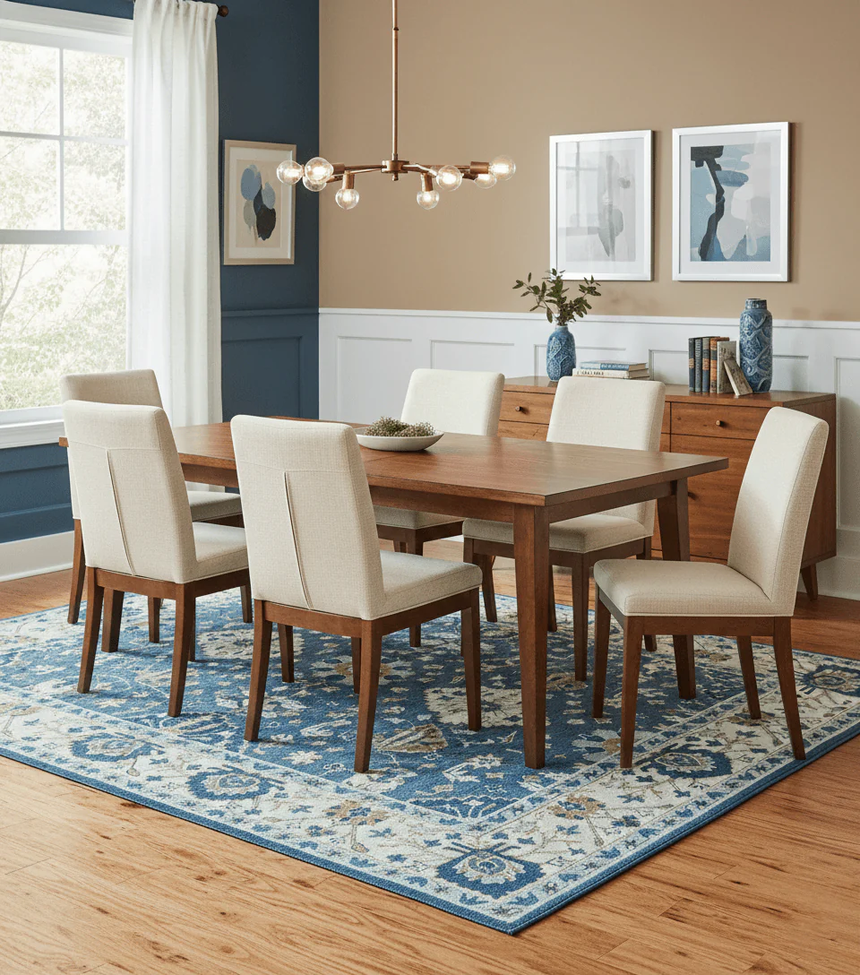 Custom Made Traditional Oriental Design Blue And Beige Hand-Tufted Wool Area Rug - Image 2