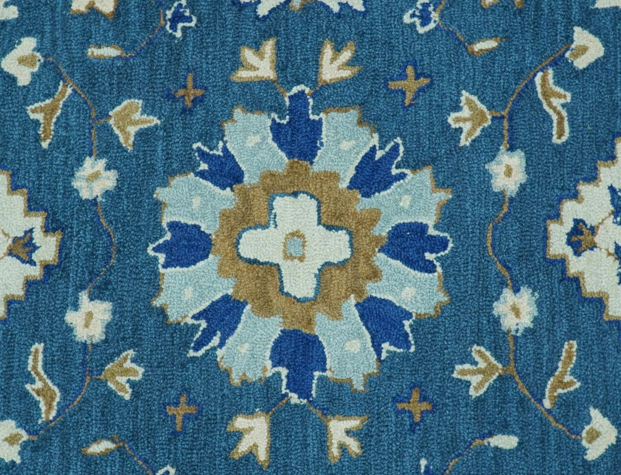 Custom Made Traditional Oriental Design Blue And Beige Hand-Tufted Wool Area Rug - Image 5