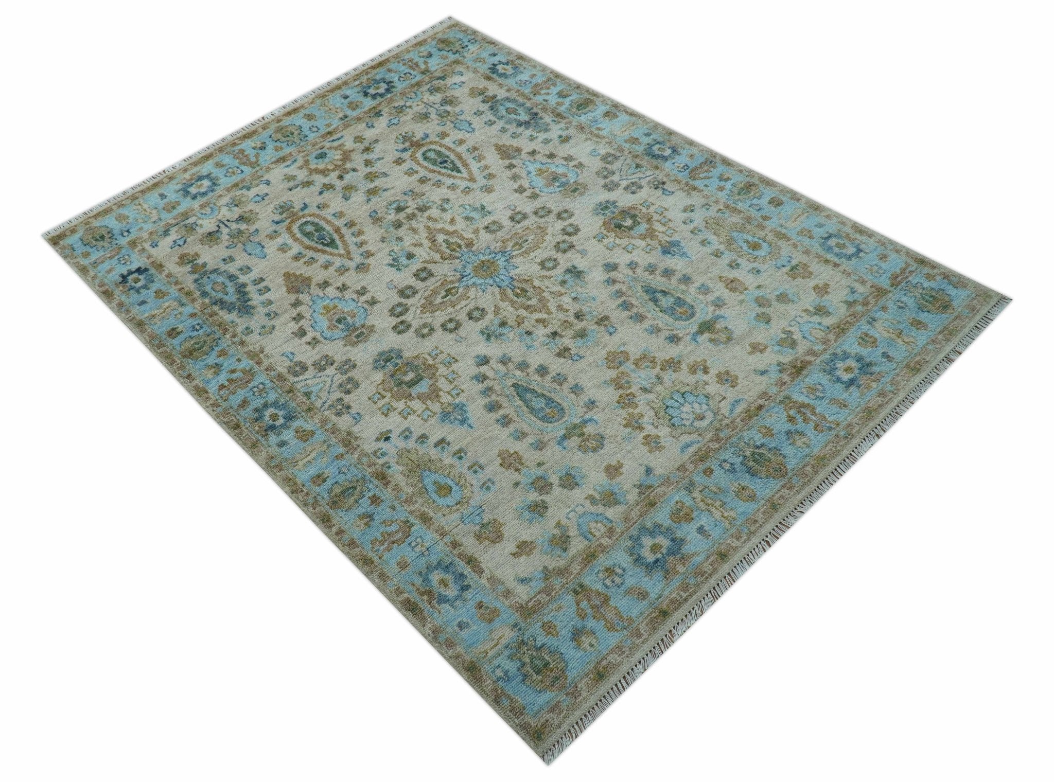 Custom Made Traditional Oriental Design Ivory And Blue Hand knotted Wool Area Rug - Image 11