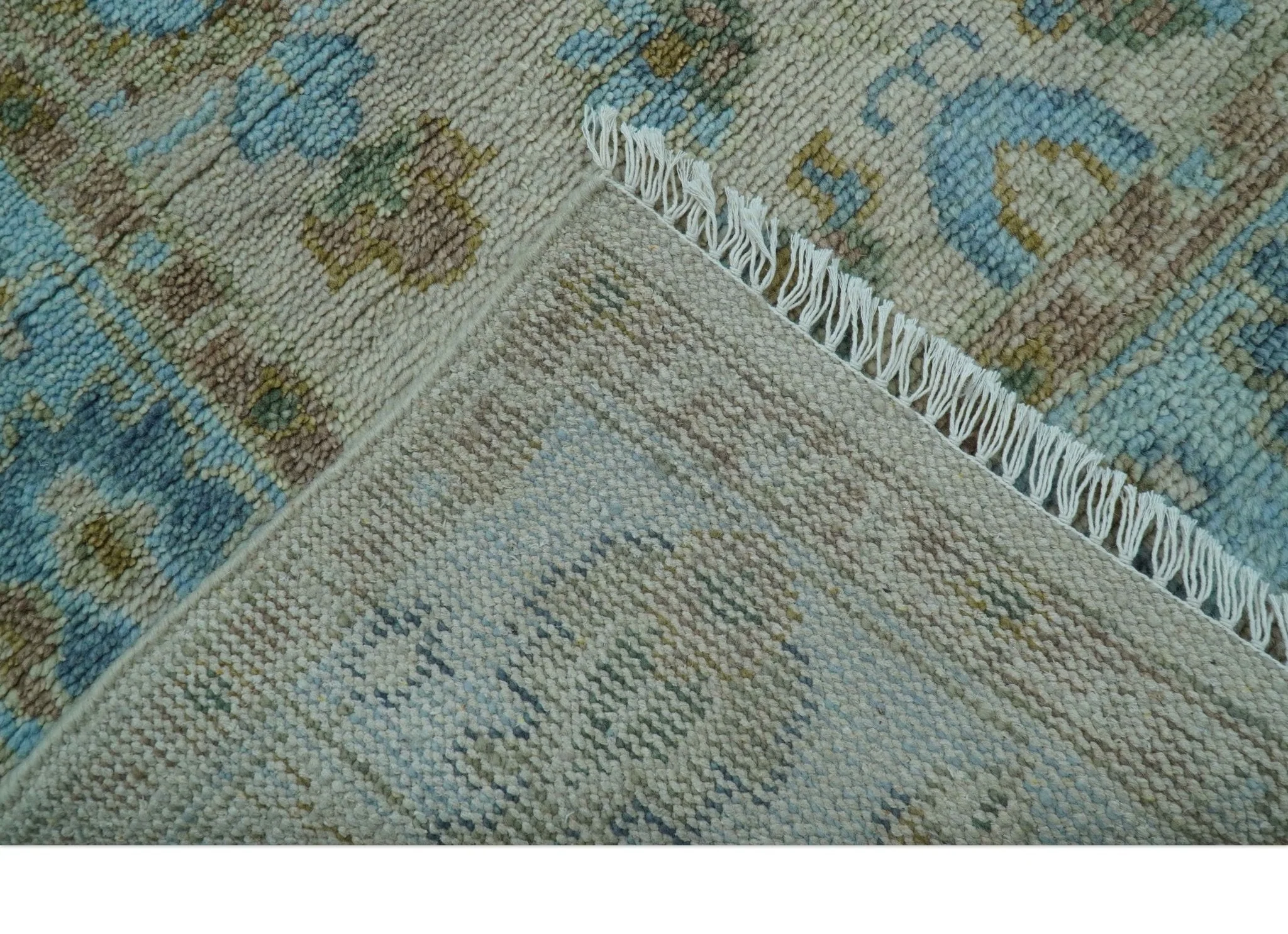 Custom Made Traditional Oriental Design Ivory And Blue Hand knotted Wool Area Rug - Image 5
