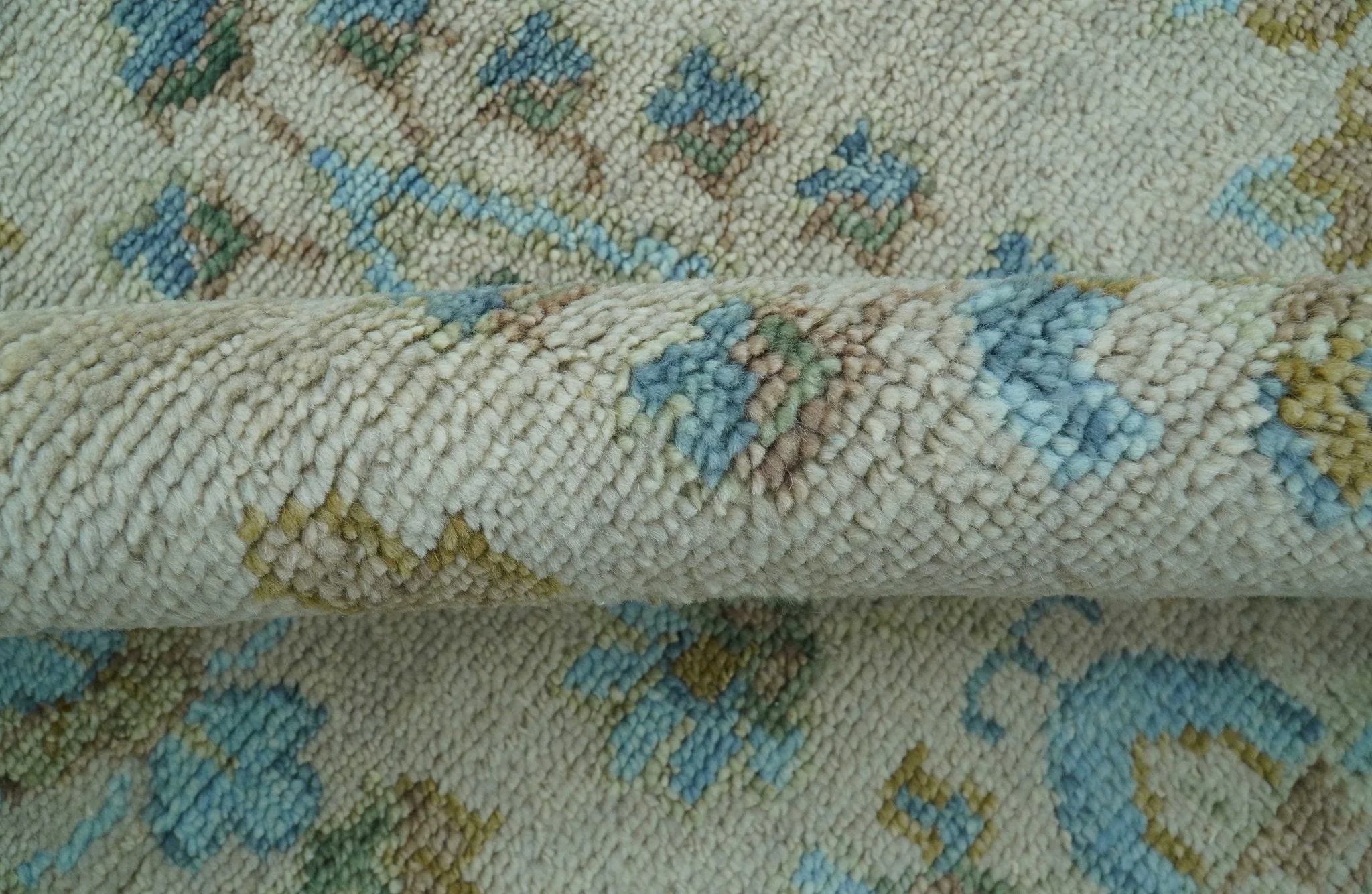 Custom Made Traditional Oriental Design Ivory And Blue Hand knotted Wool Area Rug - Image 9