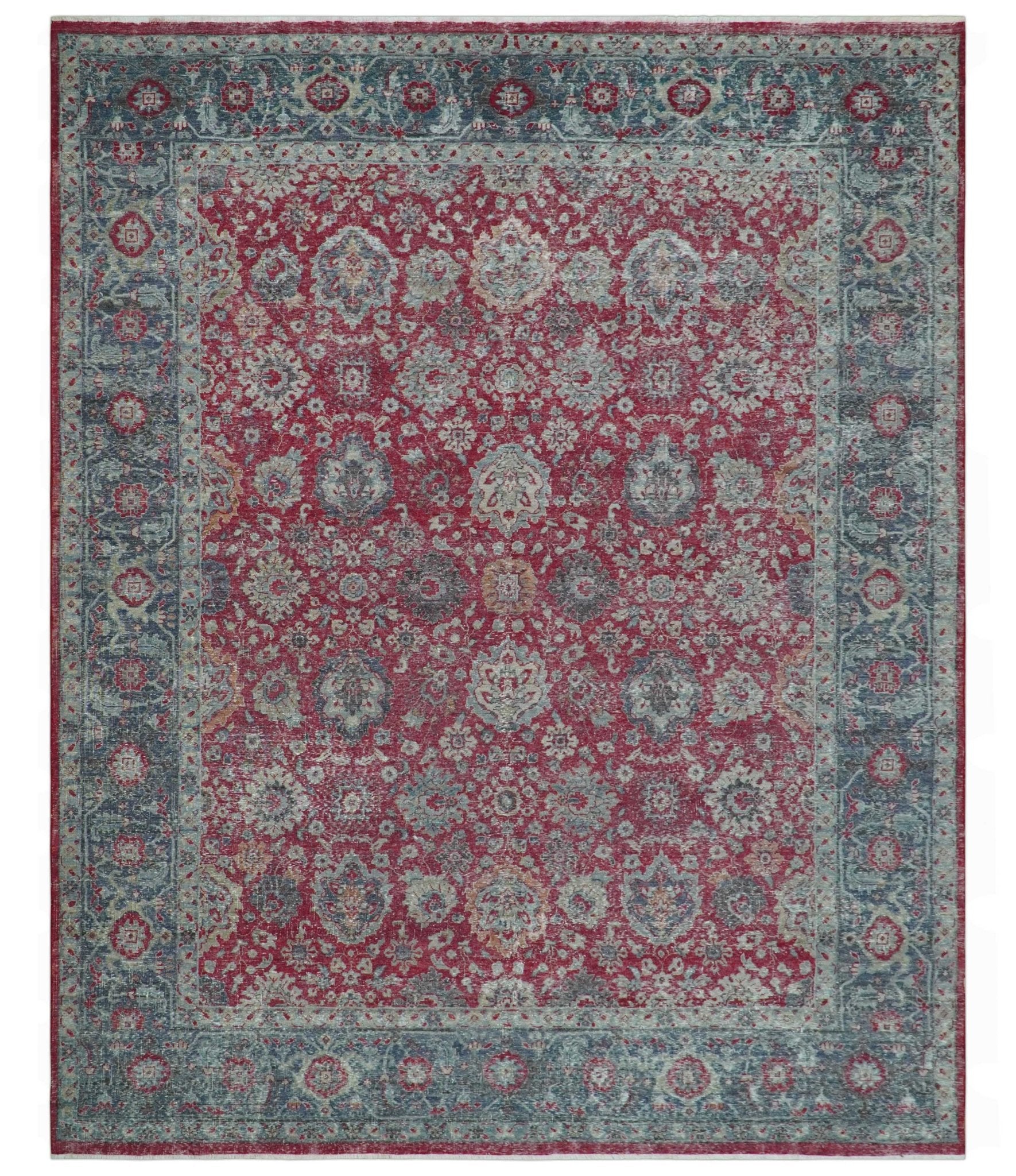 Custom Made Traditional Oriental Design Red And Blue Hand Knotted Wool Area Rug - Image 10