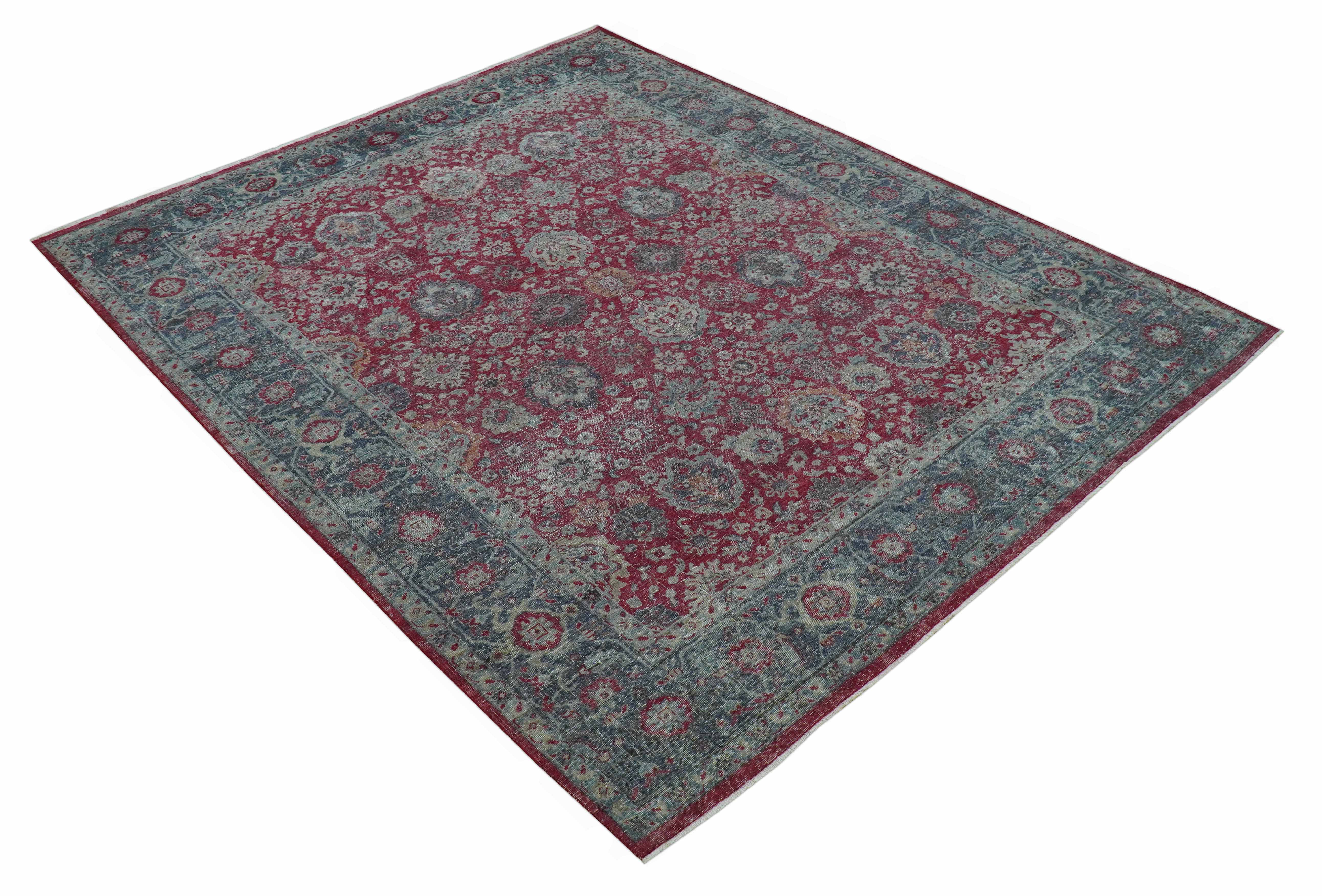 Custom Made Traditional Oriental Design Red And Blue Hand Knotted Wool Area Rug - Image 11