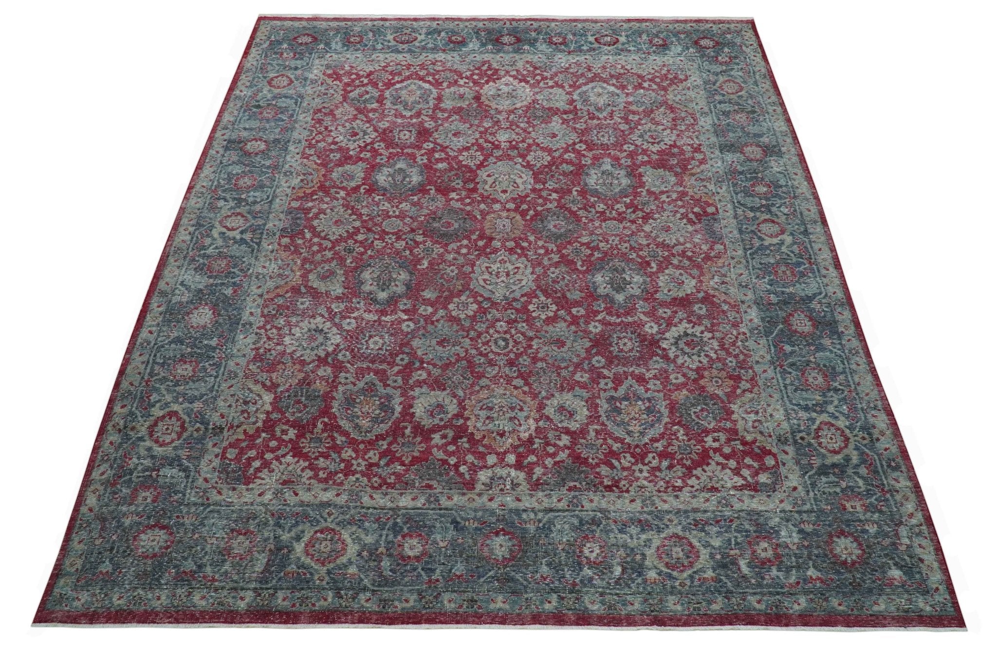 Custom Made Traditional Oriental Design Red And Blue Hand Knotted Wool Area Rug - Image 12