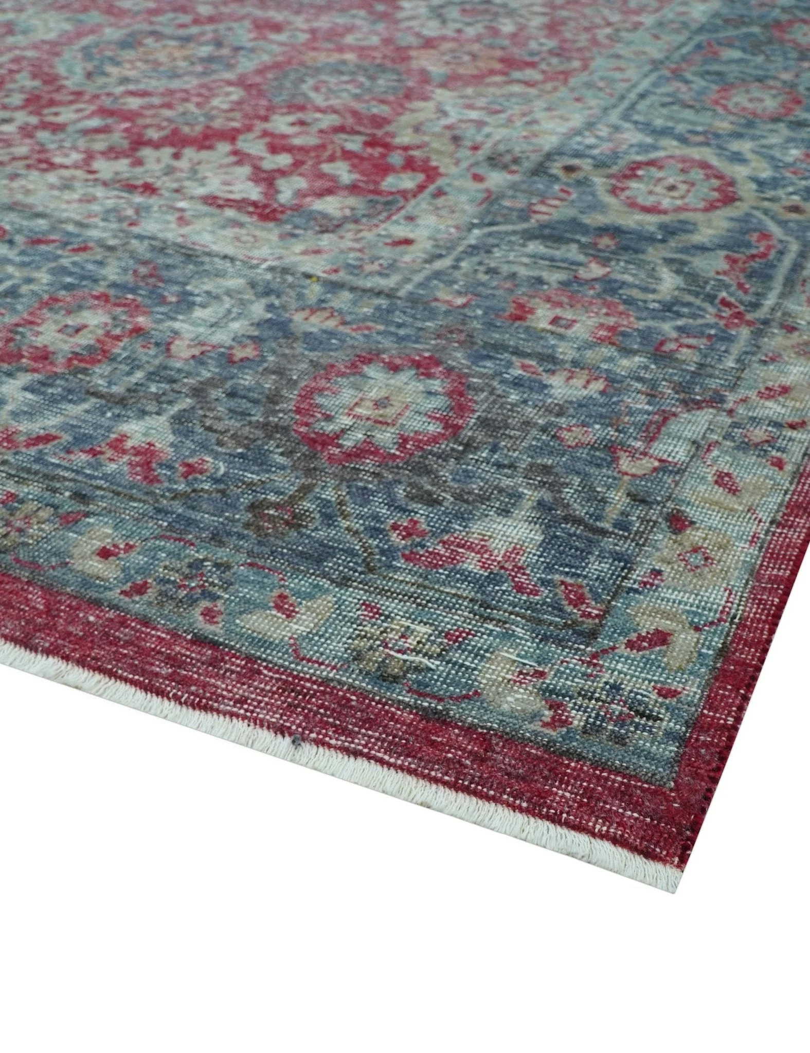 Custom Made Traditional Oriental Design Red And Blue Hand Knotted Wool Area Rug - Image 8