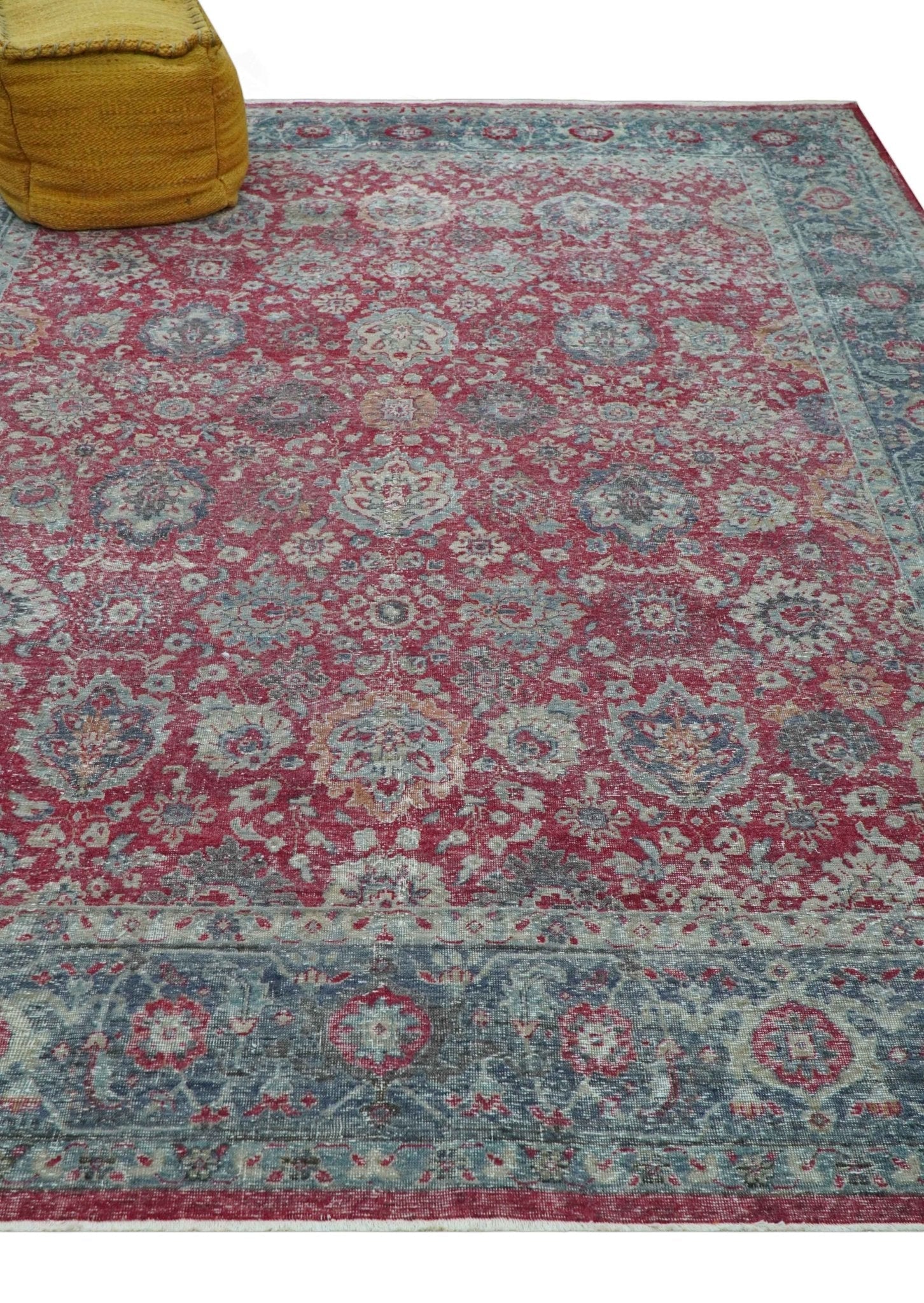 Custom Made Traditional Oriental Design Red And Blue Hand Knotted Wool Area Rug - Image 9