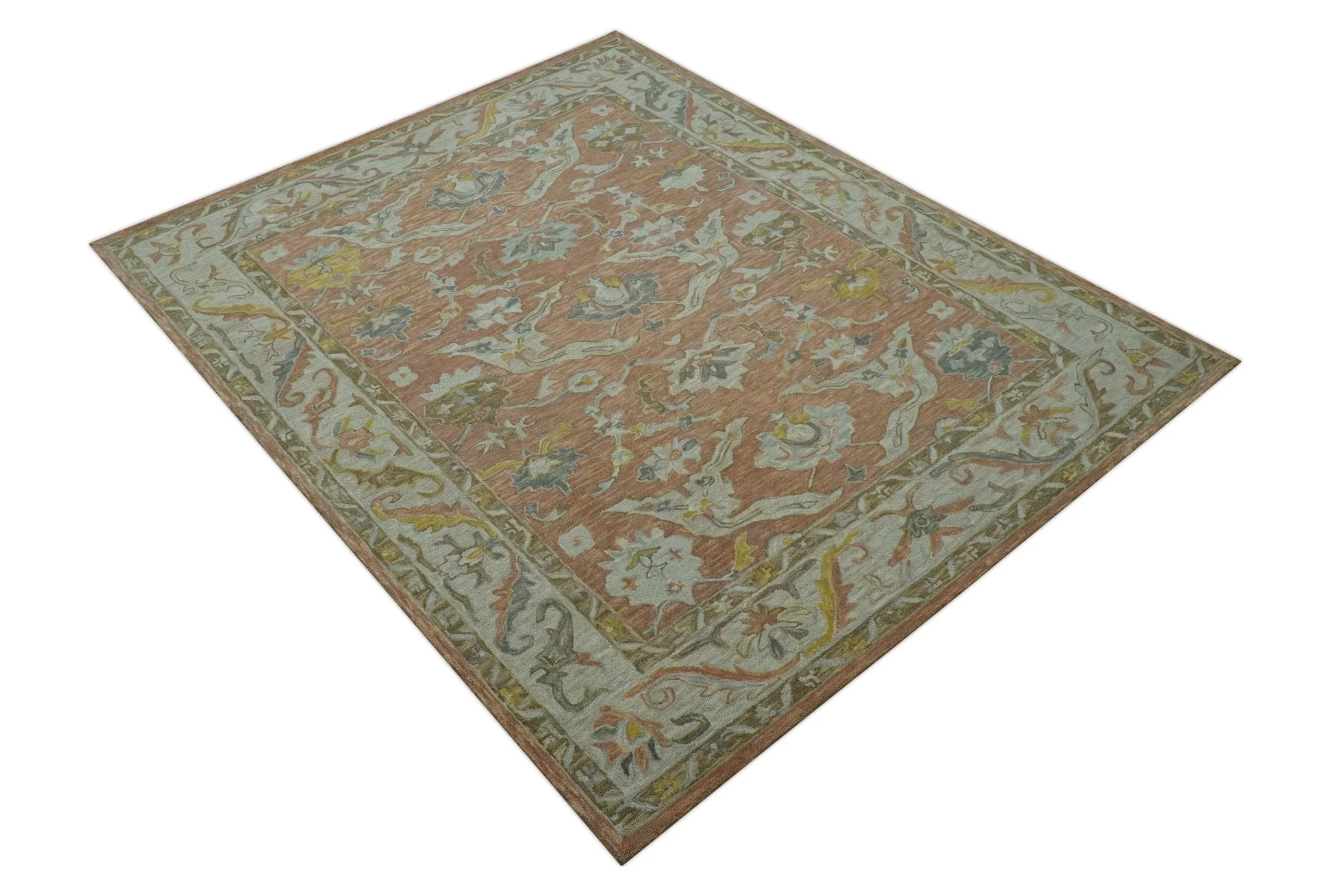 Custom Made Traditional Oriental Rust And Ivory Hand Tufted Wool Area Rug - Image 11